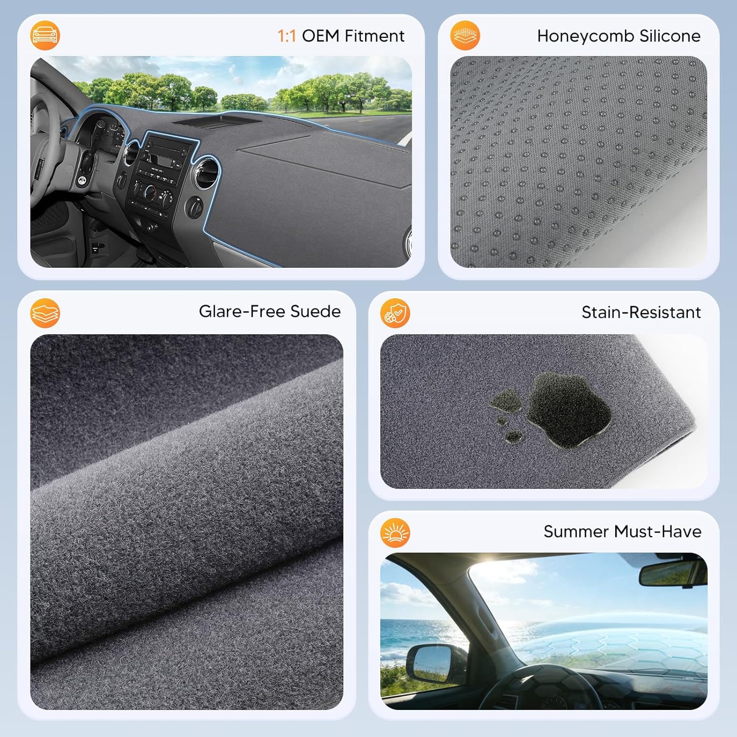 CARTIST Gray Dash Cover for 2004-2008 Ford F150/Lincoln Mark LT Accessories|Premium Anti-Glare UV Protection Non-Slip Silicone Dashboard Cover Mat