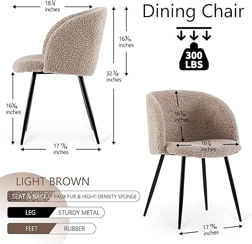 Miniatura 2 de Acogedor juego de 2 sillones tapizados, sillas de sala de estar de piel sintética esponjosa con respaldo medio, silla de comedor de sherpa suave con