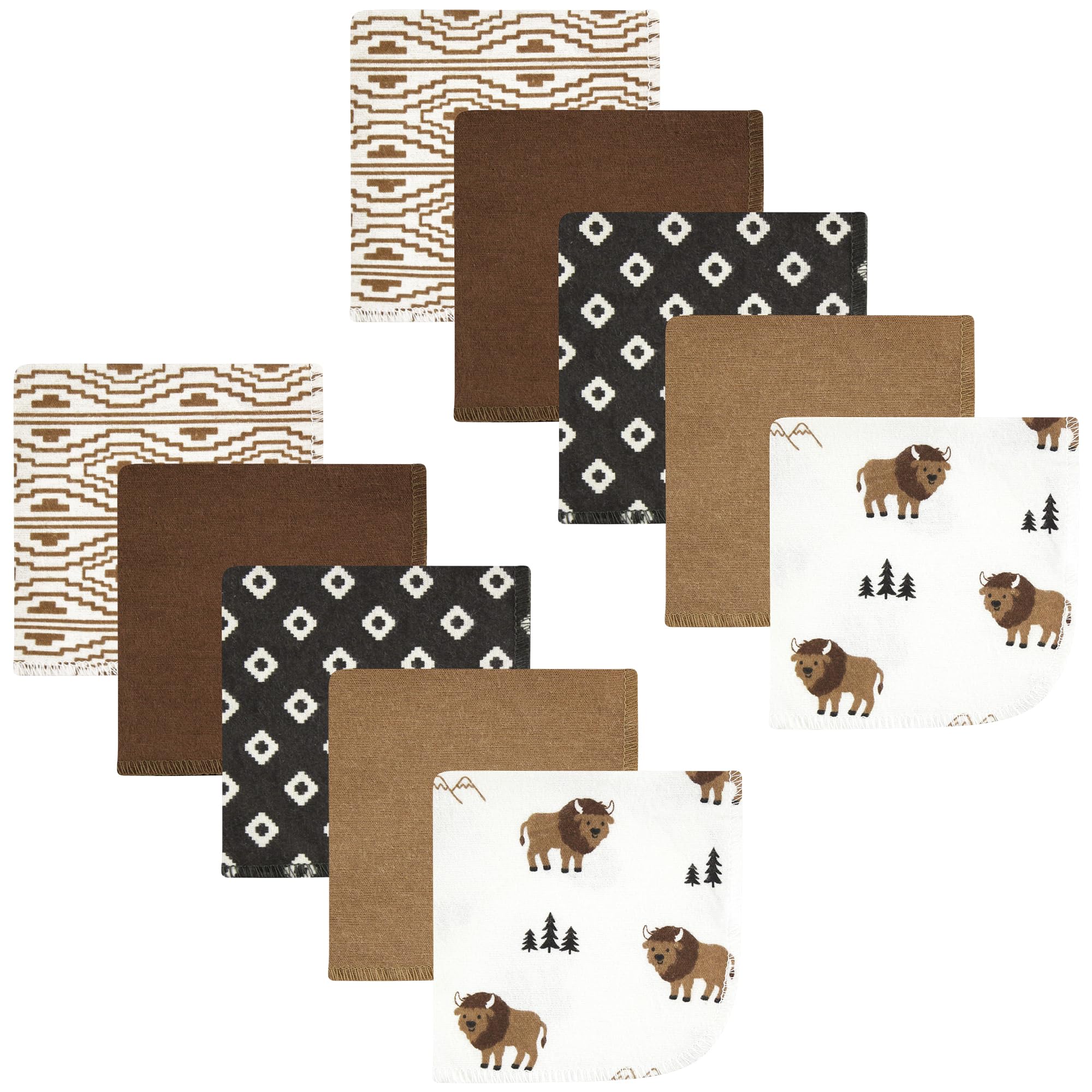 Hudson Baby Unisex Baby Flannel Cotton Poly Washcloths, Wild Buffalo 10 Pack, One Size