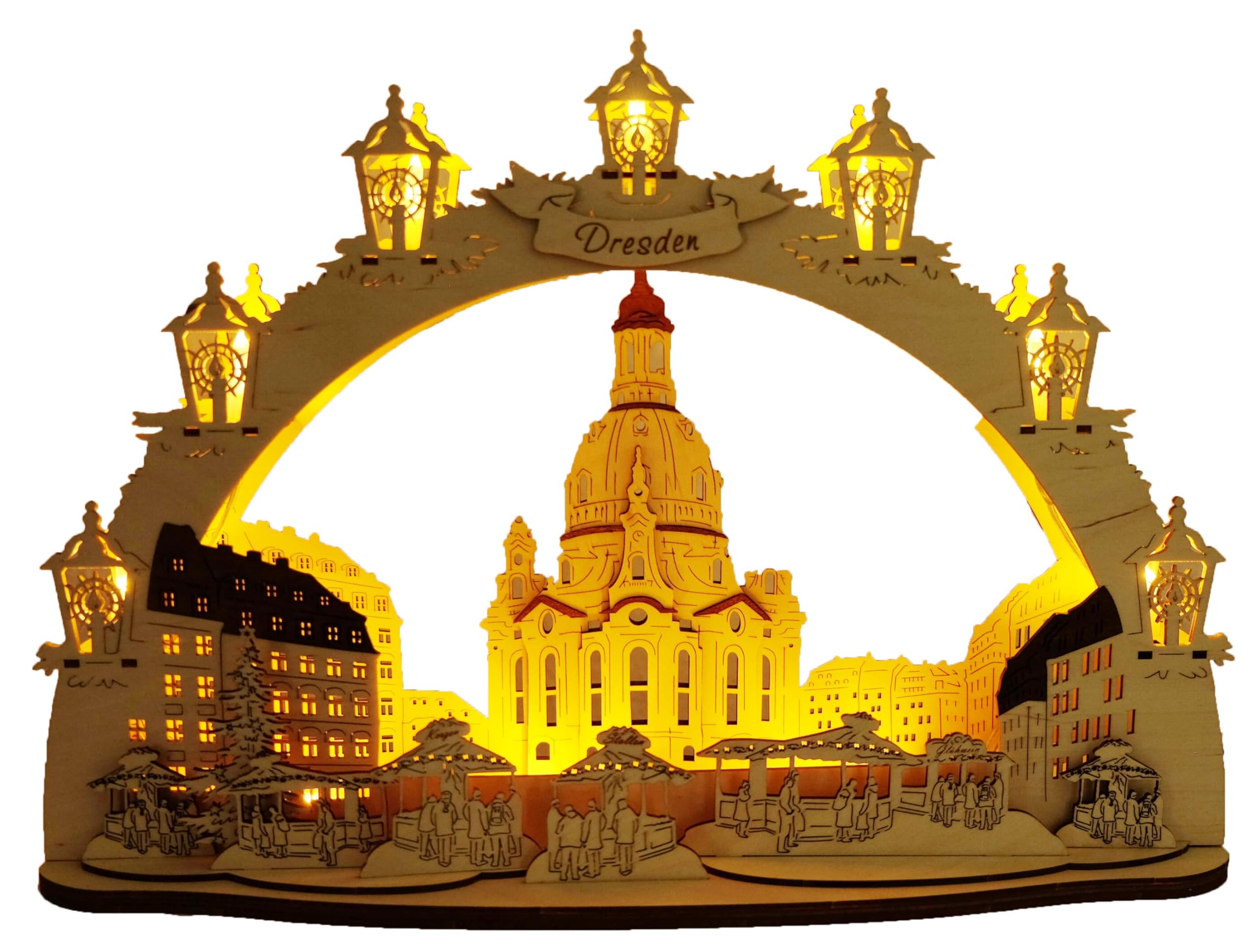 3D LED Schwibbogen Dresdner Frauenkirche Dresden - Holzkunst aus Sachsen - mit Netzkabel | Lichterbogen Weihnachten