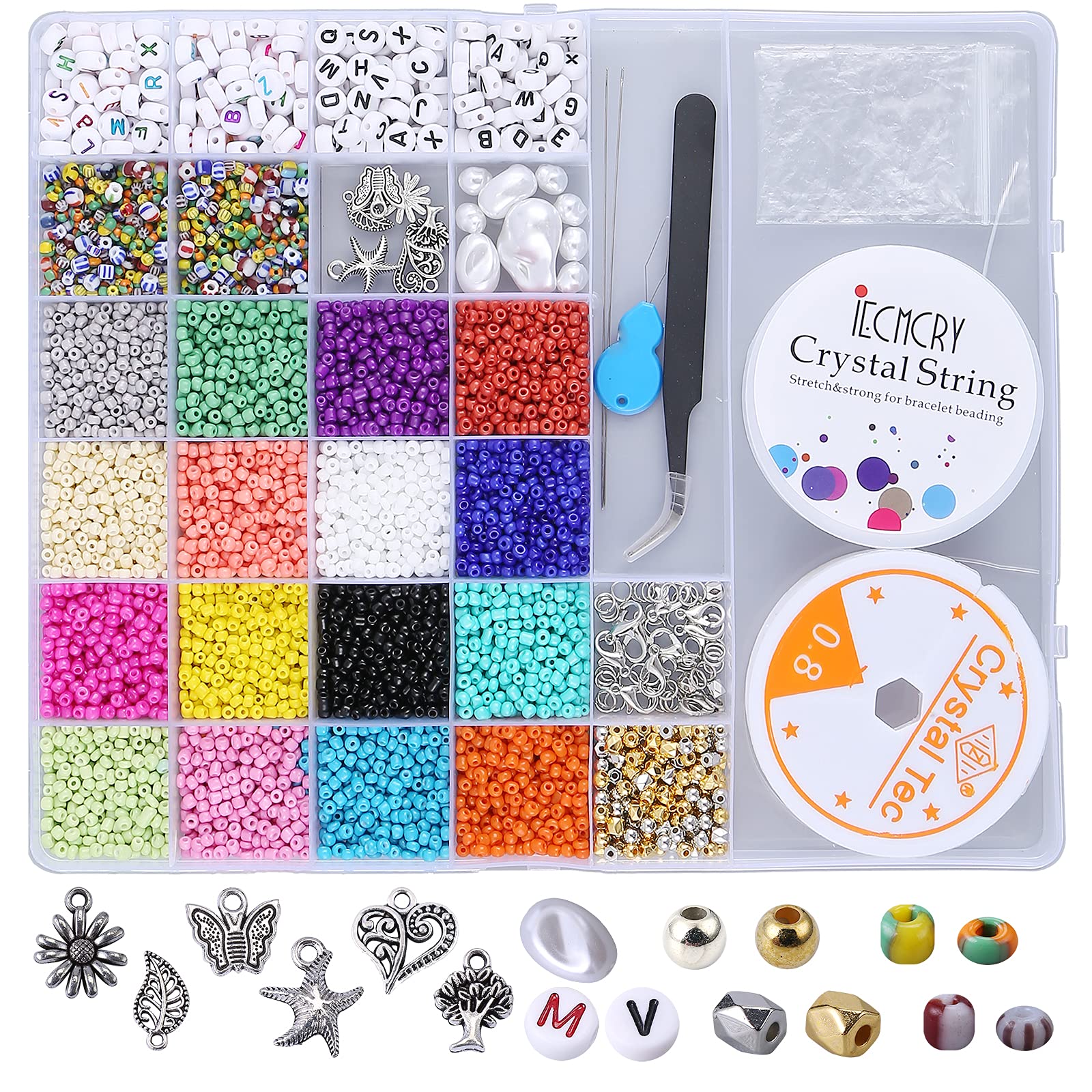 Glass Seed Beads for Bracelets Making with Letter Beads for Jewelry Making 3mm Seed Beads Craft Set DIY Bracelets Necklace Ring Marking Craft Kit for Girls