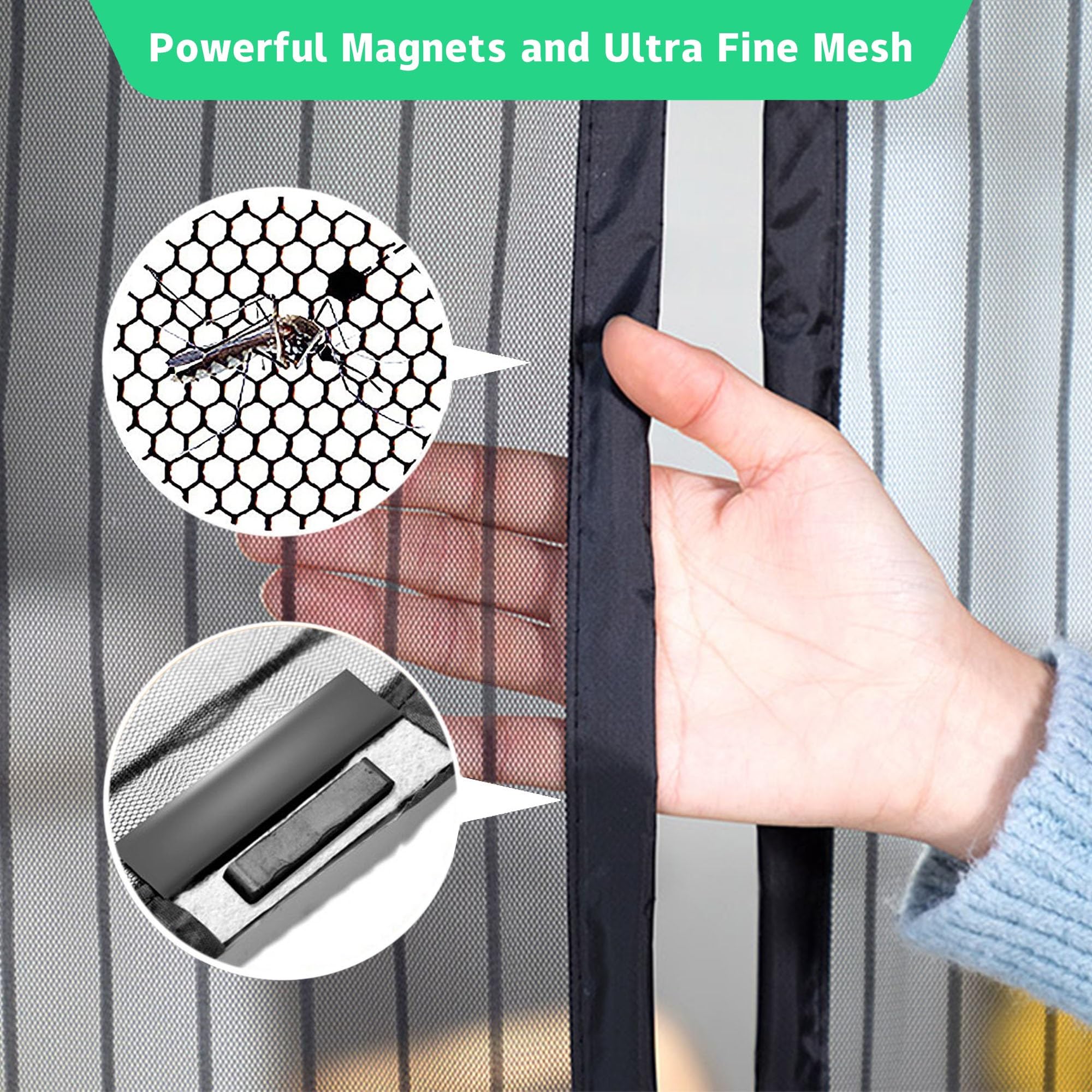 Magnétique Moustiquaire 205 X 135 Cm, Moustiquaire Porte Fenetre Rideau, Fermeture Automatique Pour Tout Type De Fenêtre, Blanc