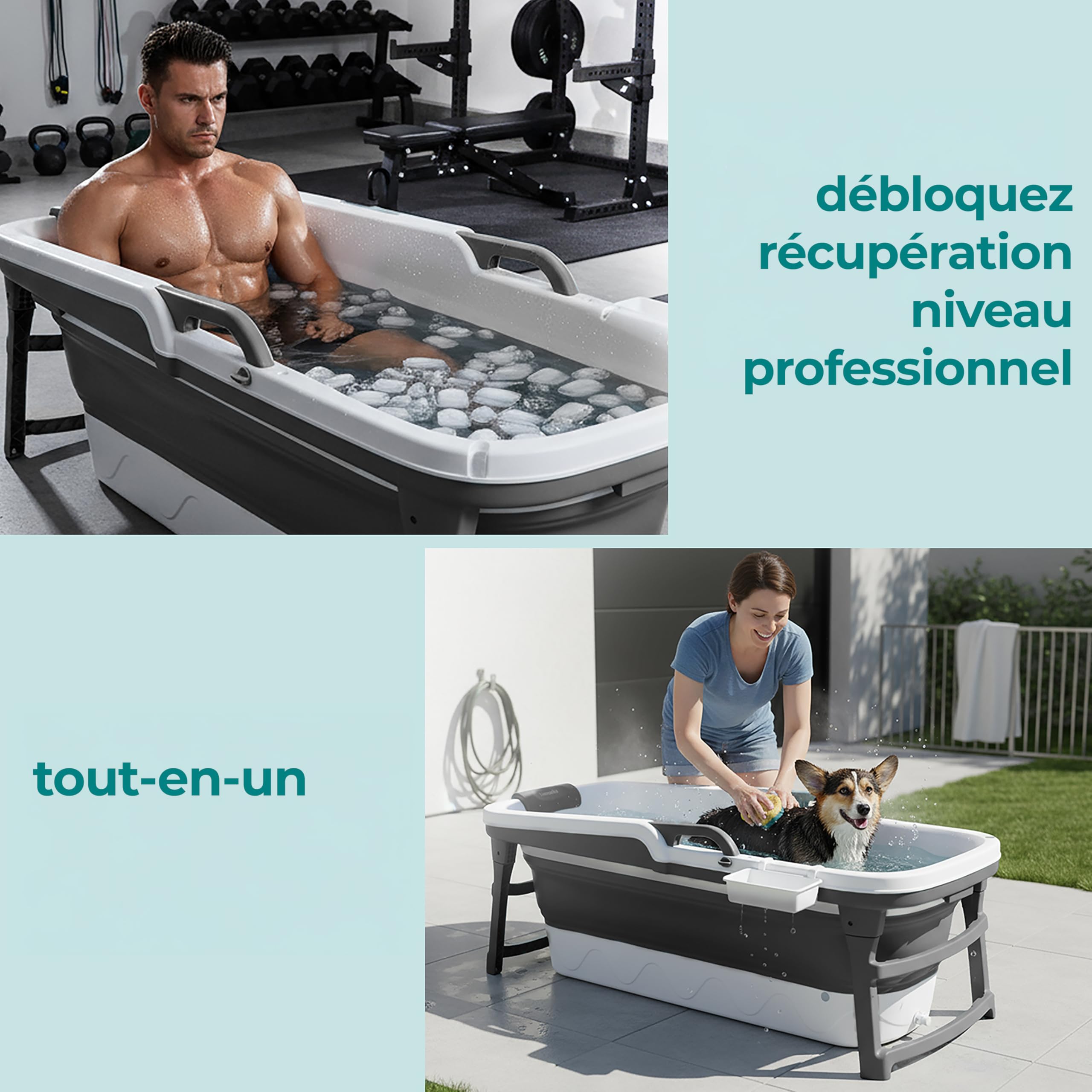 SereneLife Baignoire Pliable Adulte 152 cm, Baignoire Spa Portable avec Couvercle, LED, Douche Rechargeable, Coussin, Rouleaux de Massage et Vidange, jusqu'à 200 kg