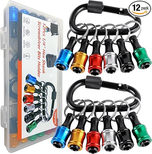 12PCS Bit Holders 1/4 Socket, Hex Shank Screwdriver Bit Holder for Impact Driver Drill Bit Keychain Extension Bar Quick Release Easy Change, Screwdriver Bit Holders for Tools & Home Improvement Gift