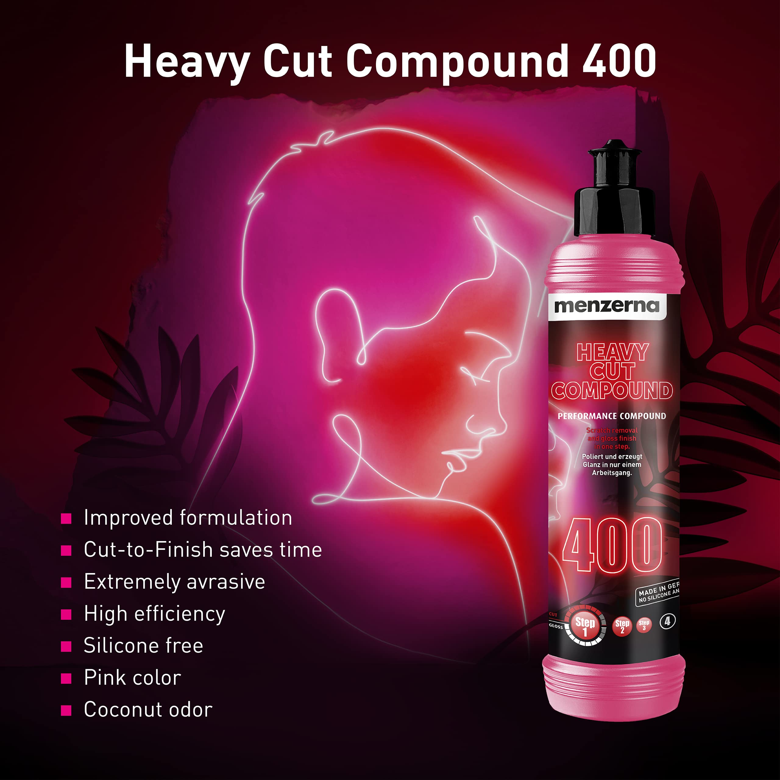 detailmate Menzerna Lady Trio Deluxe - Abrillantador de coche para mujer (compuesto Heavy Cut 400, 250 ml, Super Finish 3500, 250 ml, Power Lock Ultimate Protection de 250 ml, 3 almohadillas de pulido