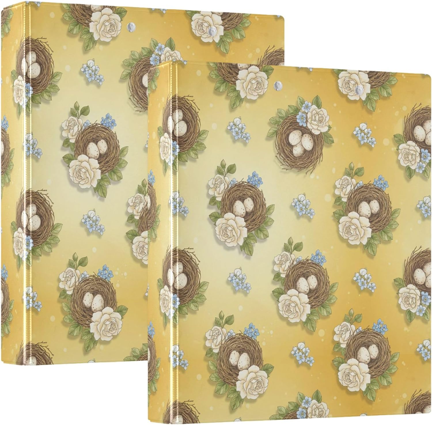 Easter Eggs and Flowers 3 Ring Binders, 1.5” Round Ring Binders with Clipboard - Letter Size, 3 Interior PVC Clear Pockets & Anti-Slip Clip for Office School Supplies, 2PCS