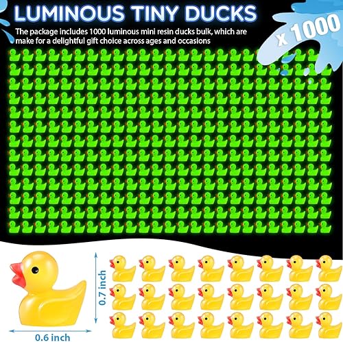 Miniatura 9 de Barydat 1000 piezas de mini pato de resina que brilla en la oscuridad, pequeño pato luminoso a granel para ocultar bromas, ideas de bricolaje,