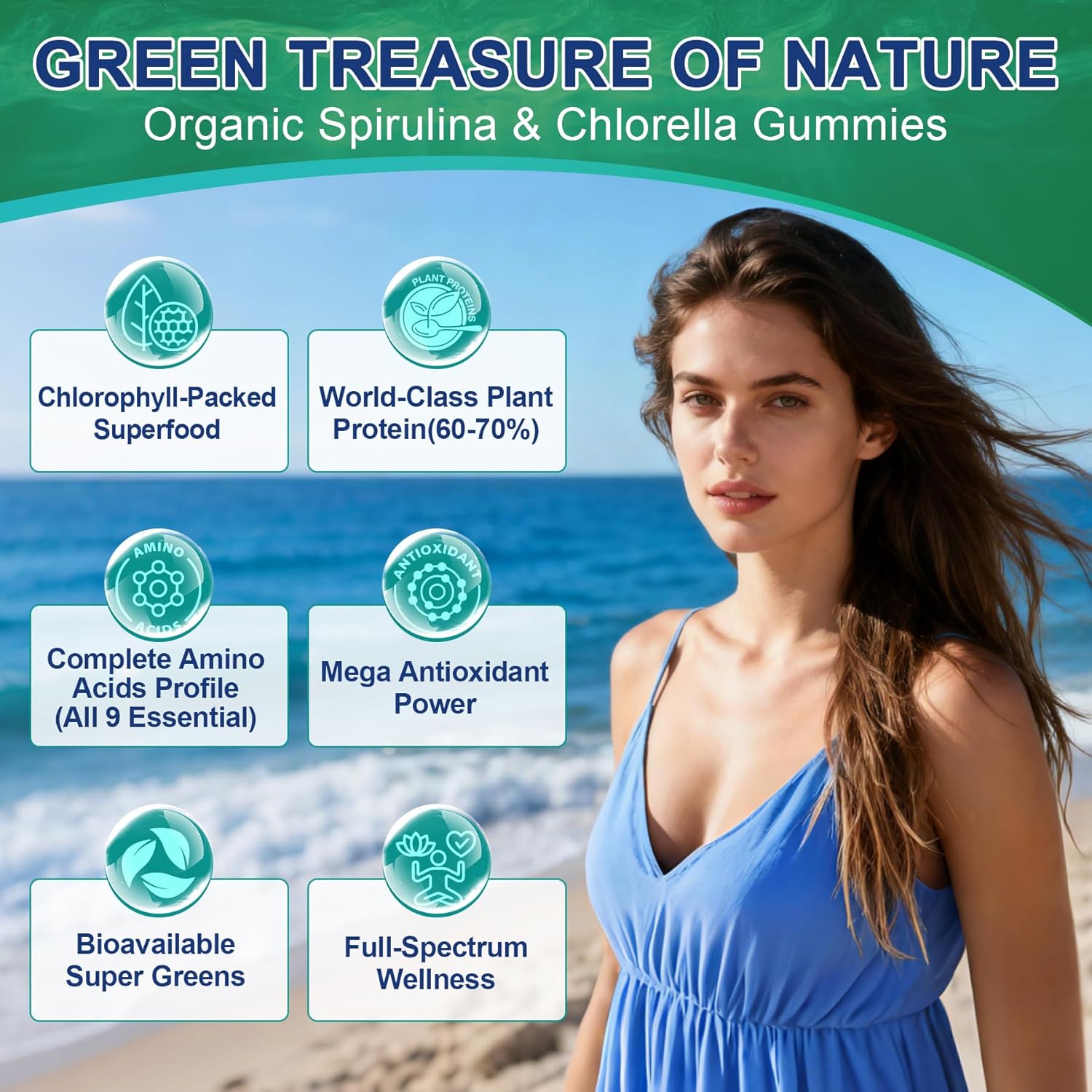 Organic Spirulina & Chlorella Gummies - Probiotic & Super Greens Supplement Superfood, Rich in Antioxidants, Chlorophyll, Protein, Essential Amino Acids for Cellular, Energy, Immunity & Eye, 60 Cts - Image 6