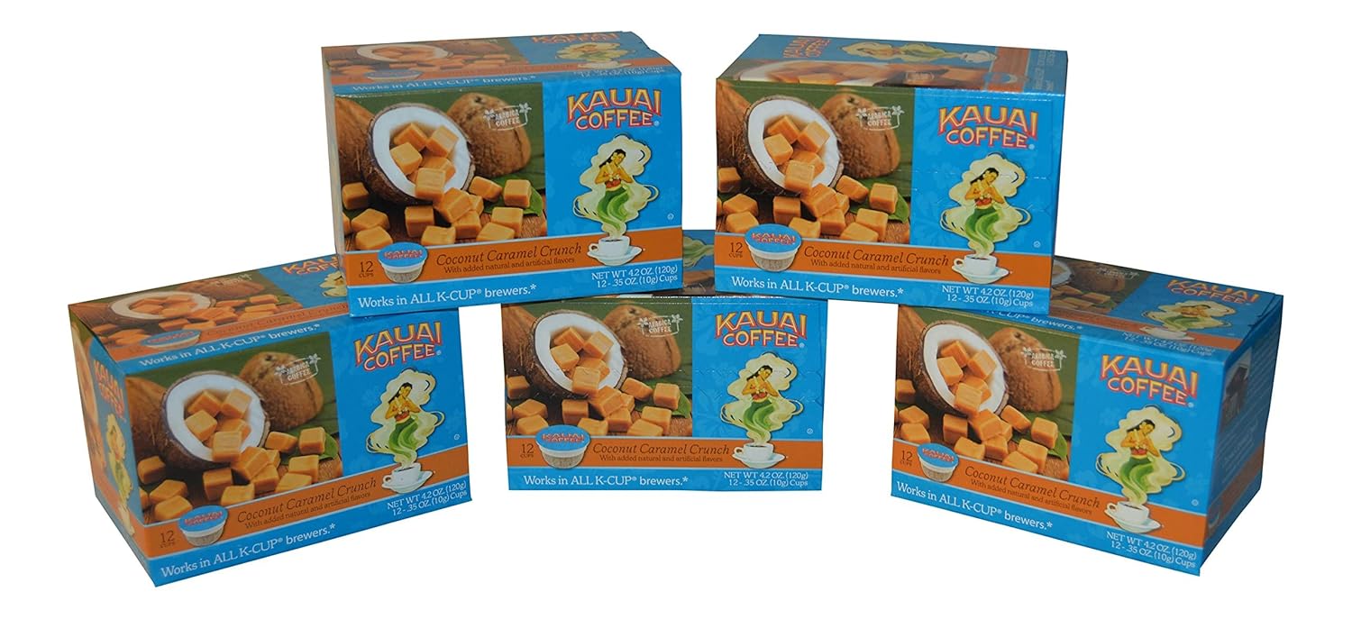 Kauai Coffee Single Serve Pods, Coconut Caramel Crunch Flavor Arabica Coffee from