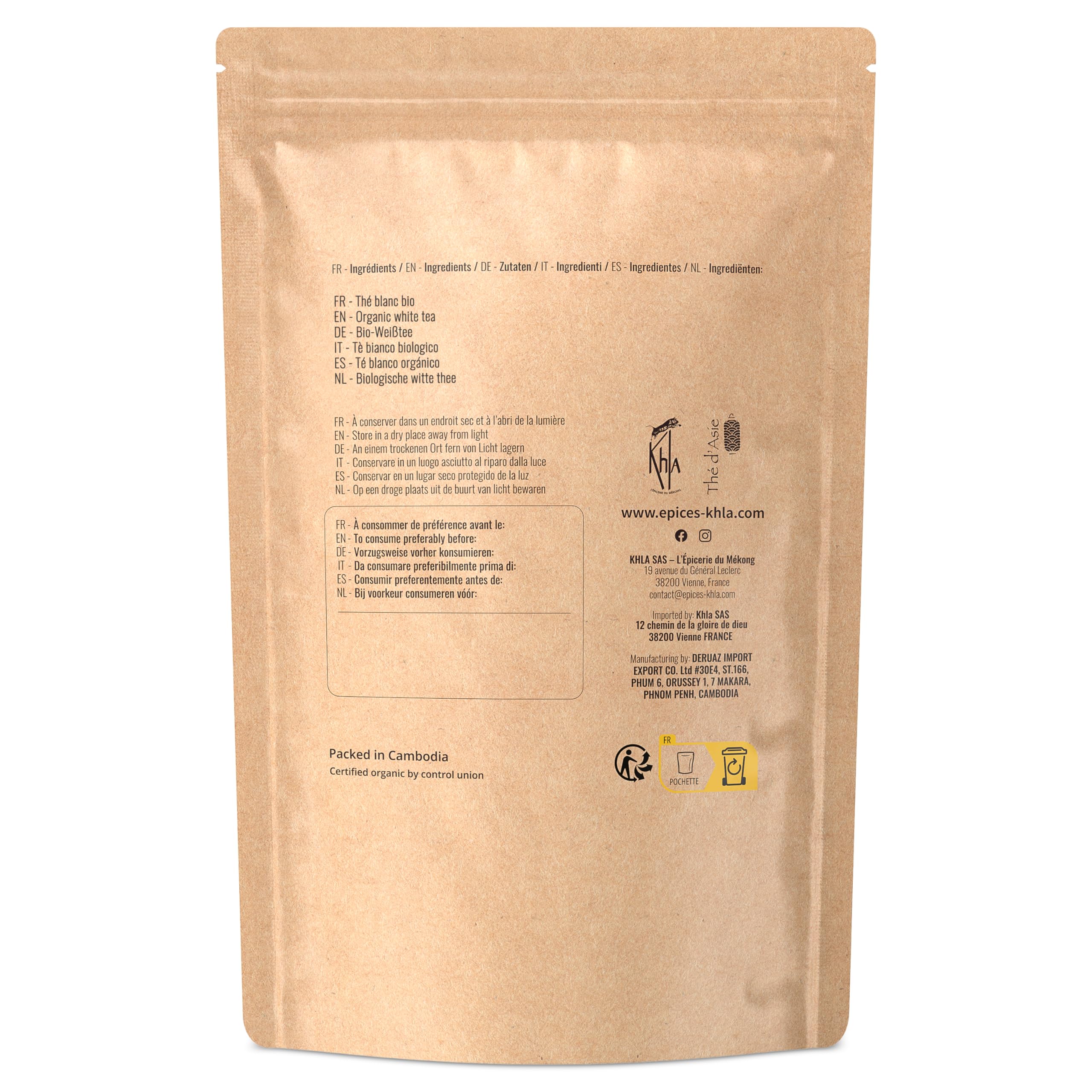 Té blanco Paï Mu Tan Té blanco orgánico de China a granel - 250 g -Agricultura ecológica certificada - Thé d'Asie de KHLA