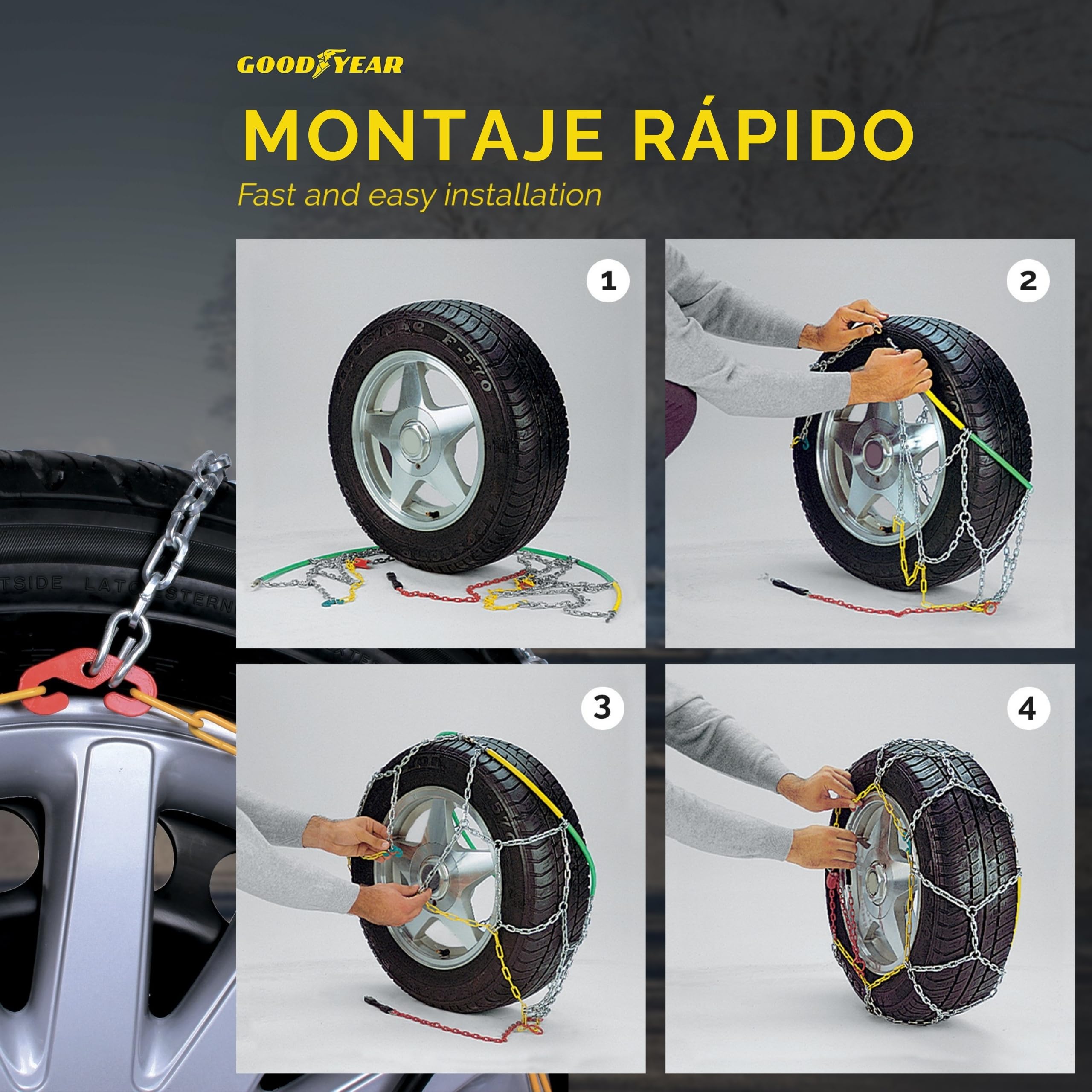 Goodyear 77930 "12mm": Cadenas de nieve 12 mM Talla 225, Adecuado para 4x4, Jeep, SUVs, microbús, furgonetas y vehículos comerciales, Homologación TUV y GS ÖNORM