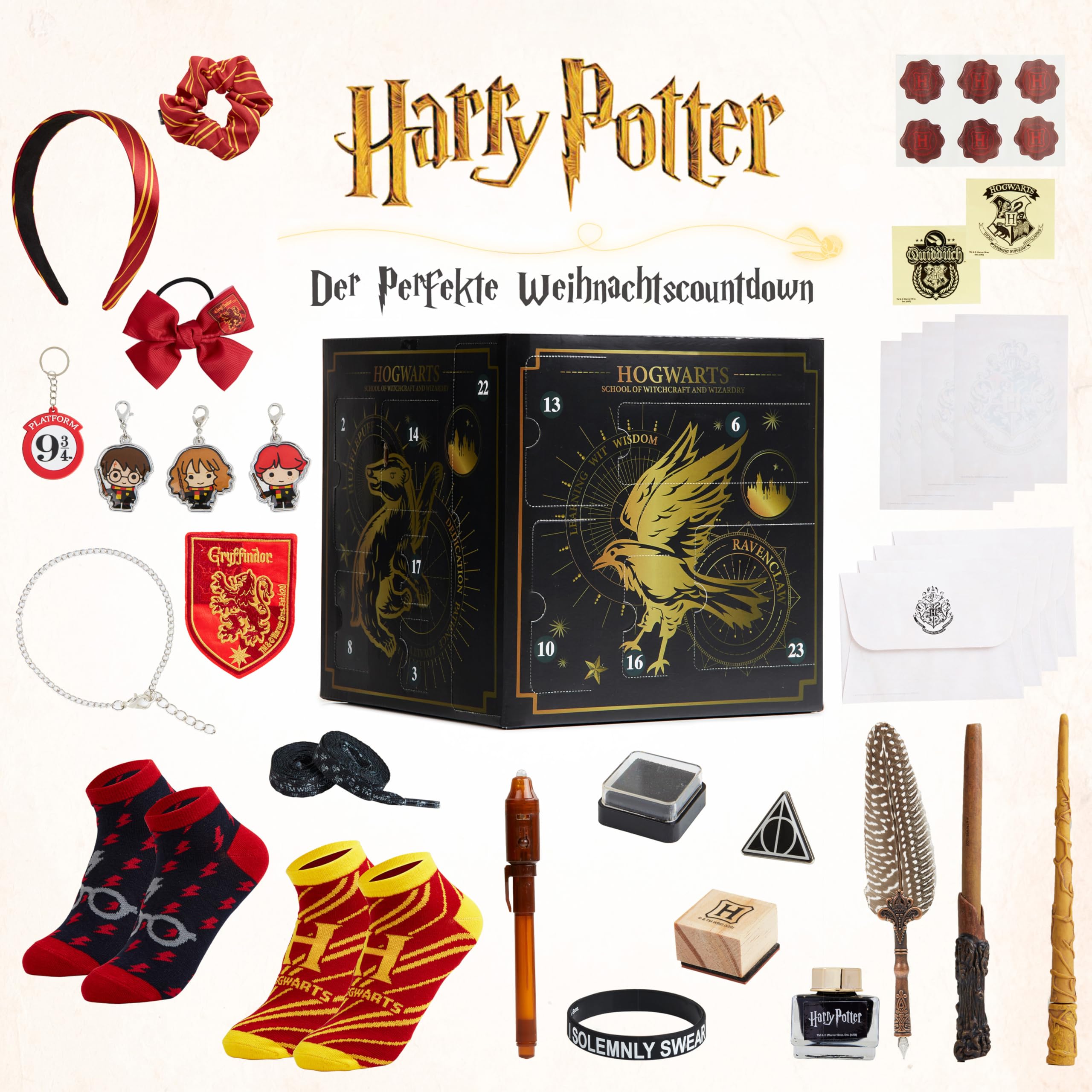 Harry Potter Adventskalender 2025 Kinder, Countdown Kalender mit 24 Überraschungen, Schmuck, Haarschmuck Mädchen, Schreibwaren Set, Geschenk Idee (Schwarzer Würfel)