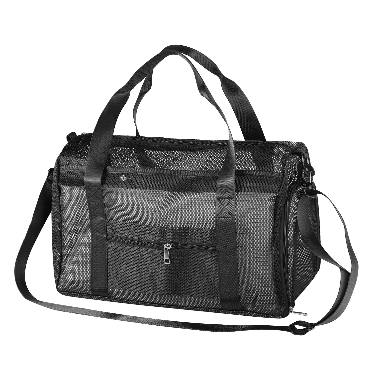 Small Gym Bag for Women Men Sports Duffle Bag Mesh Travel Bag with Shoes Compartment and Wet Pocket Fitness Tote Holdall Overnight Weekend Handbag for Travel Yoga Swim Training Workout (Black)