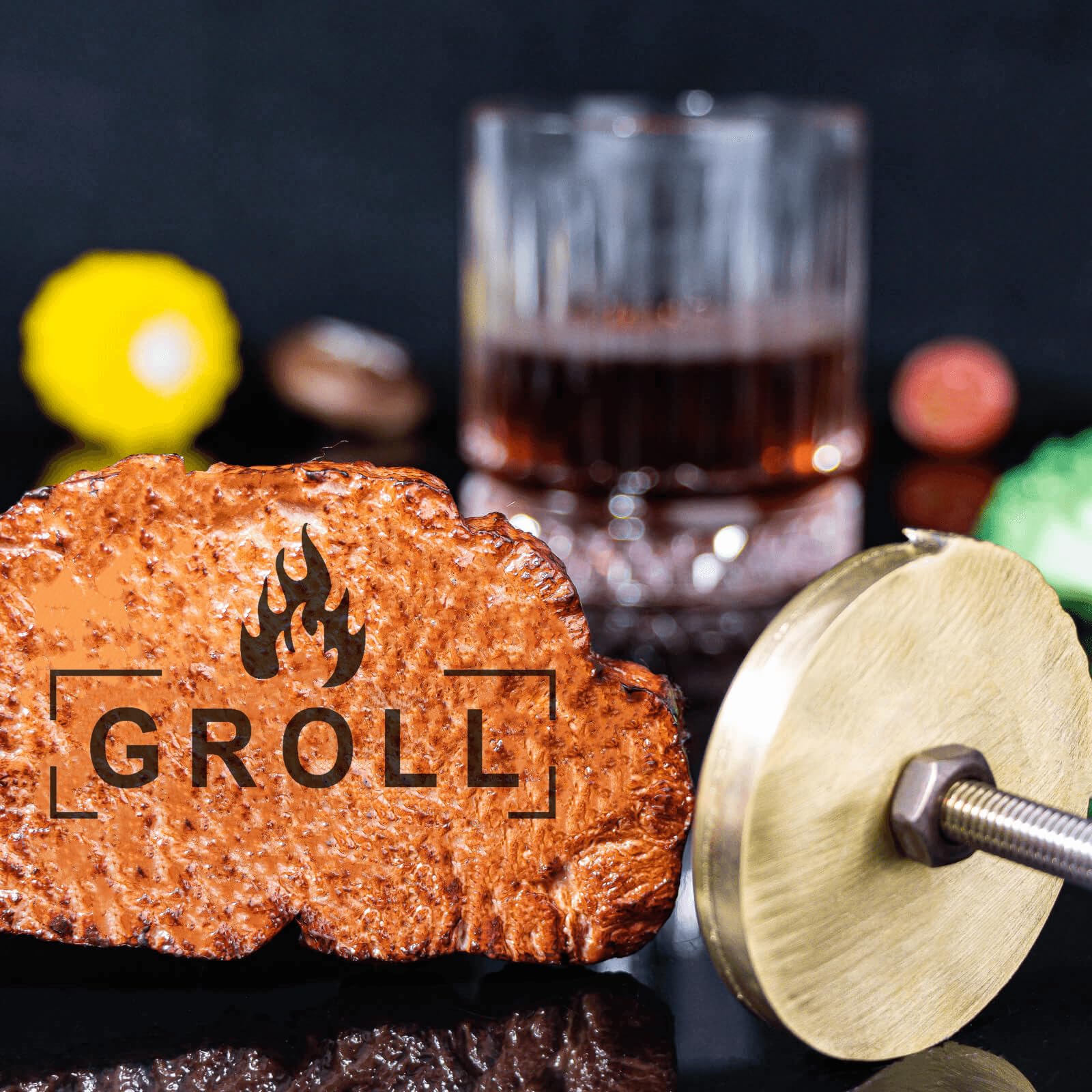 KRAMLON Custom Branding Iron for Food Meat Branding Iron Stamp for Bur Burger Custom Steak Branding Iron Stamp with Wood Handle (2 inches)