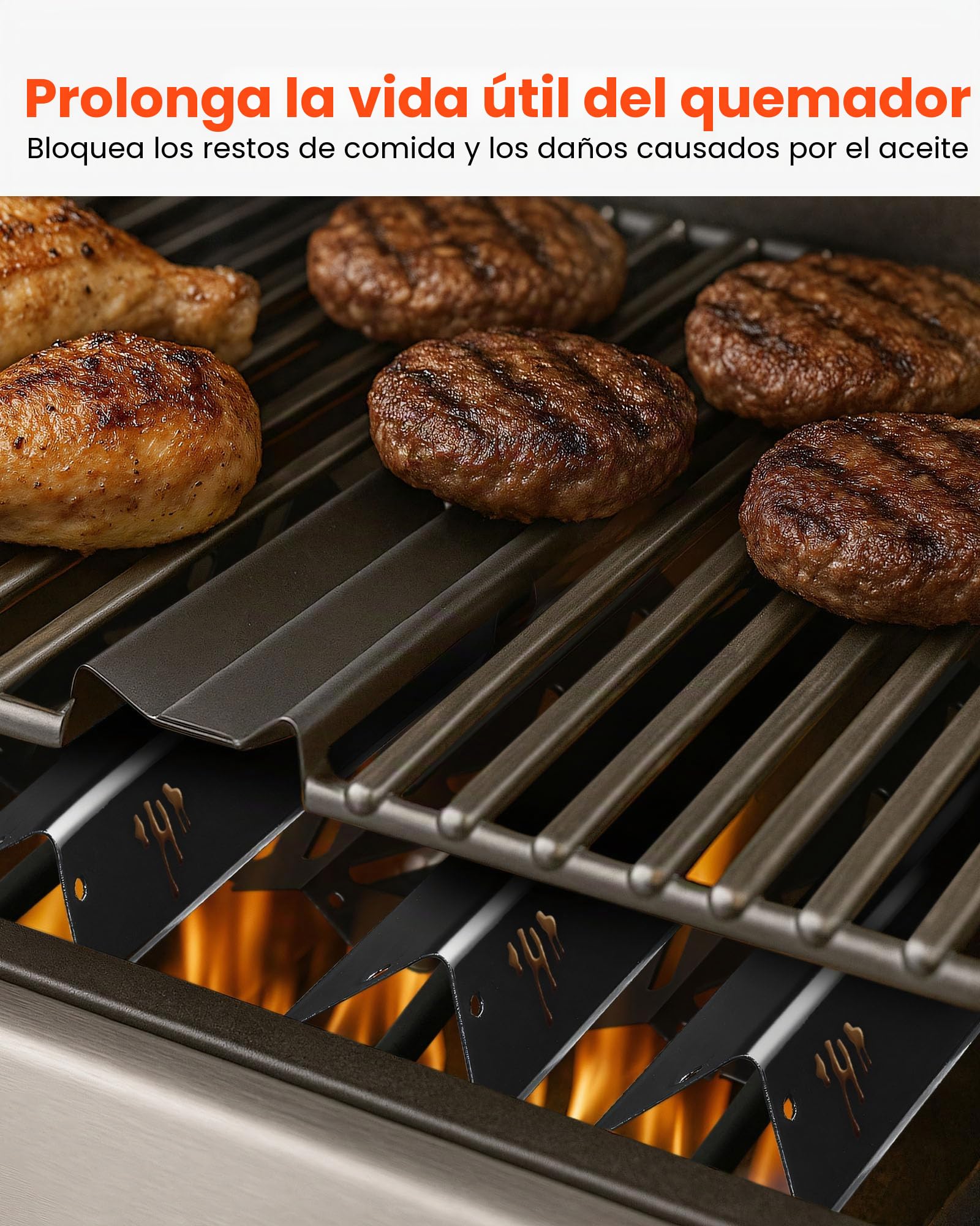 VEVOR Barras Saborizantes y Deflectores de Calor, Repuesto Parrilla 44 cm, Weber Genesis II 310, 315, 335, 340, E/S 325s, ES/SX 325s, E/S 335, EX/SX/EPX-335, Acero Esmaltado en Porcelana, 8 uds