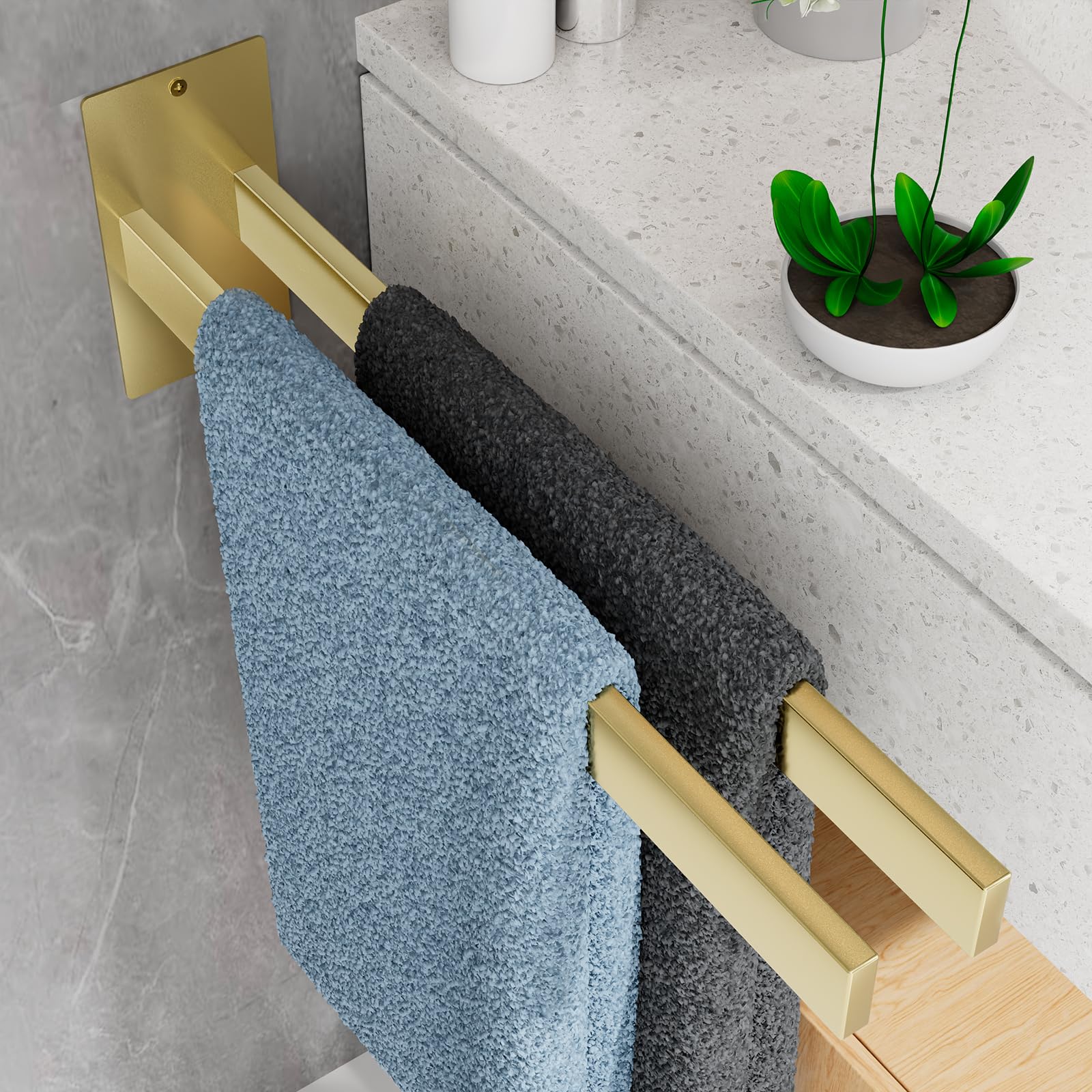 Plainshe Hand Towel Holder Self Adhesive: Stainless Steel Black Towel Holder 40CM Stick On Towel Rail Wall Mounted Bathroom Towel Rail for Toilet Kitchen (Gold-1)