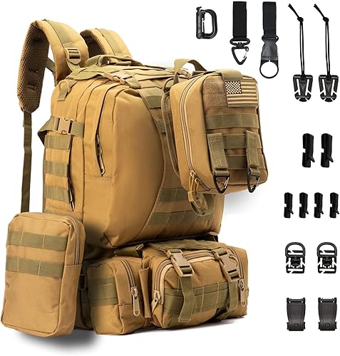 Mochila táctica militar  Mochila militar Paquete de asalto, bolsa MOLLE, para senderismo al aire libre, caqui, Mochilas de mochila