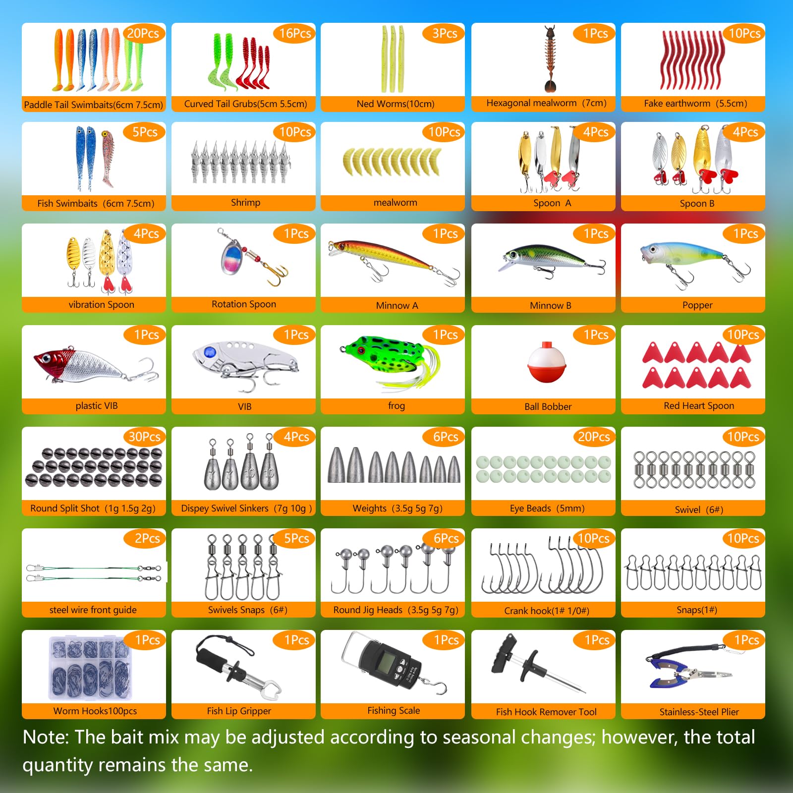 Kit de Pesca 314 Piezas, Maleta Pesca Portátil con Caja de Cebo 3 Estantes,Set de Iniciación con Clips para Labios, Removedor Anzuelos, Cebos para Trucha y Perca, Pesos Plomo,Accesorios de Pesca