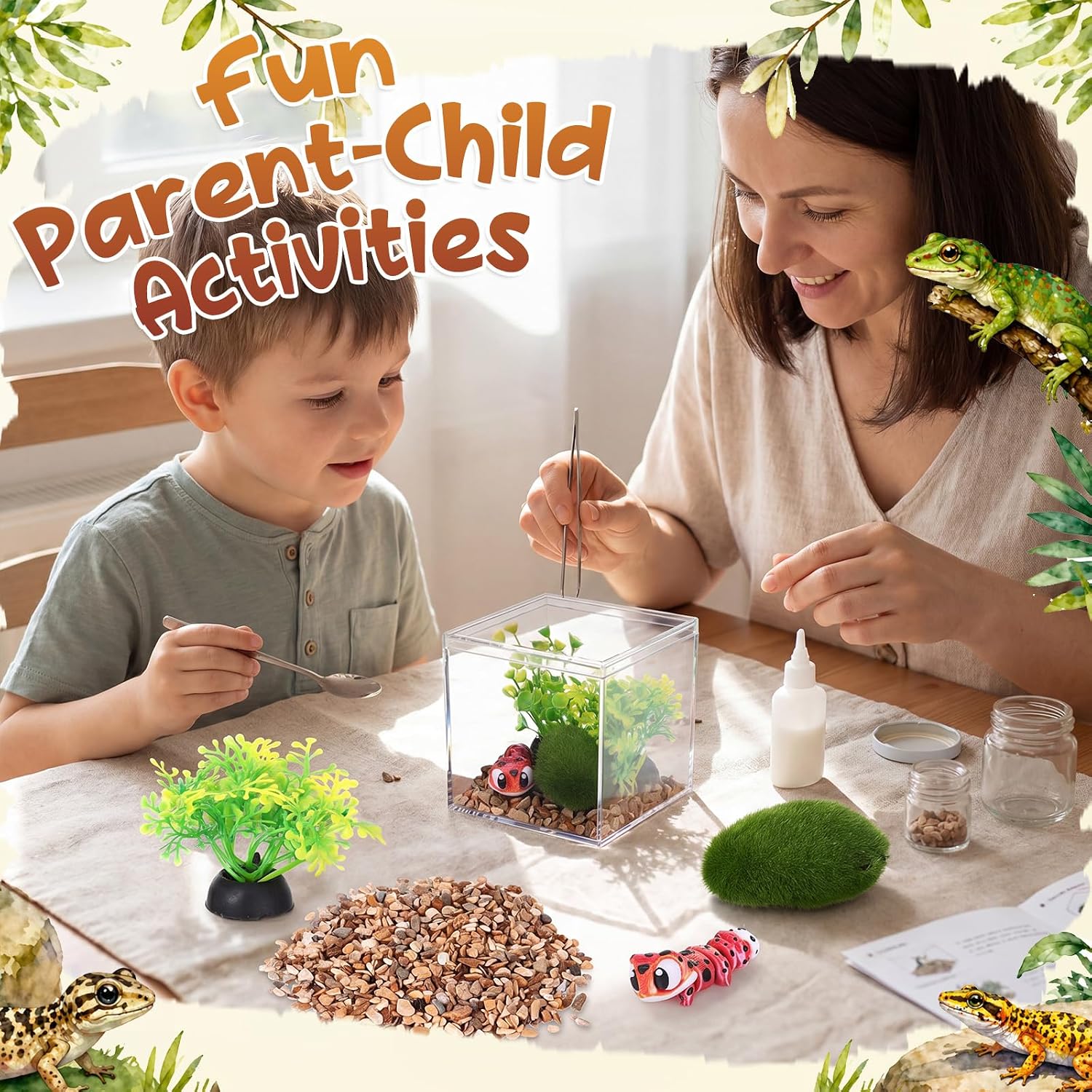 Gemscream 3D Leopard Gecko Terrarium Decor Kit with Plants, Sunset Blaze image 5