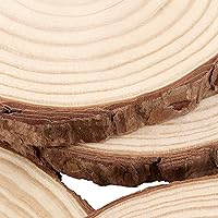Vista 3 de FUNSUEI 12 piezas de rebanadas de madera natural sin terminar de 6 a 7 pulgadas, posavasos de madera natural con corteza, círculos de madera