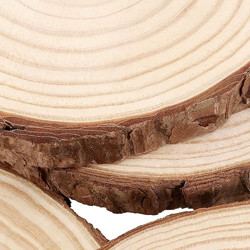 Miniatura 3 de FUNSUEI 12 piezas de rebanadas de madera natural sin terminar de 6 a 7 pulgadas, posavasos de madera natural con corteza, círculos de madera para