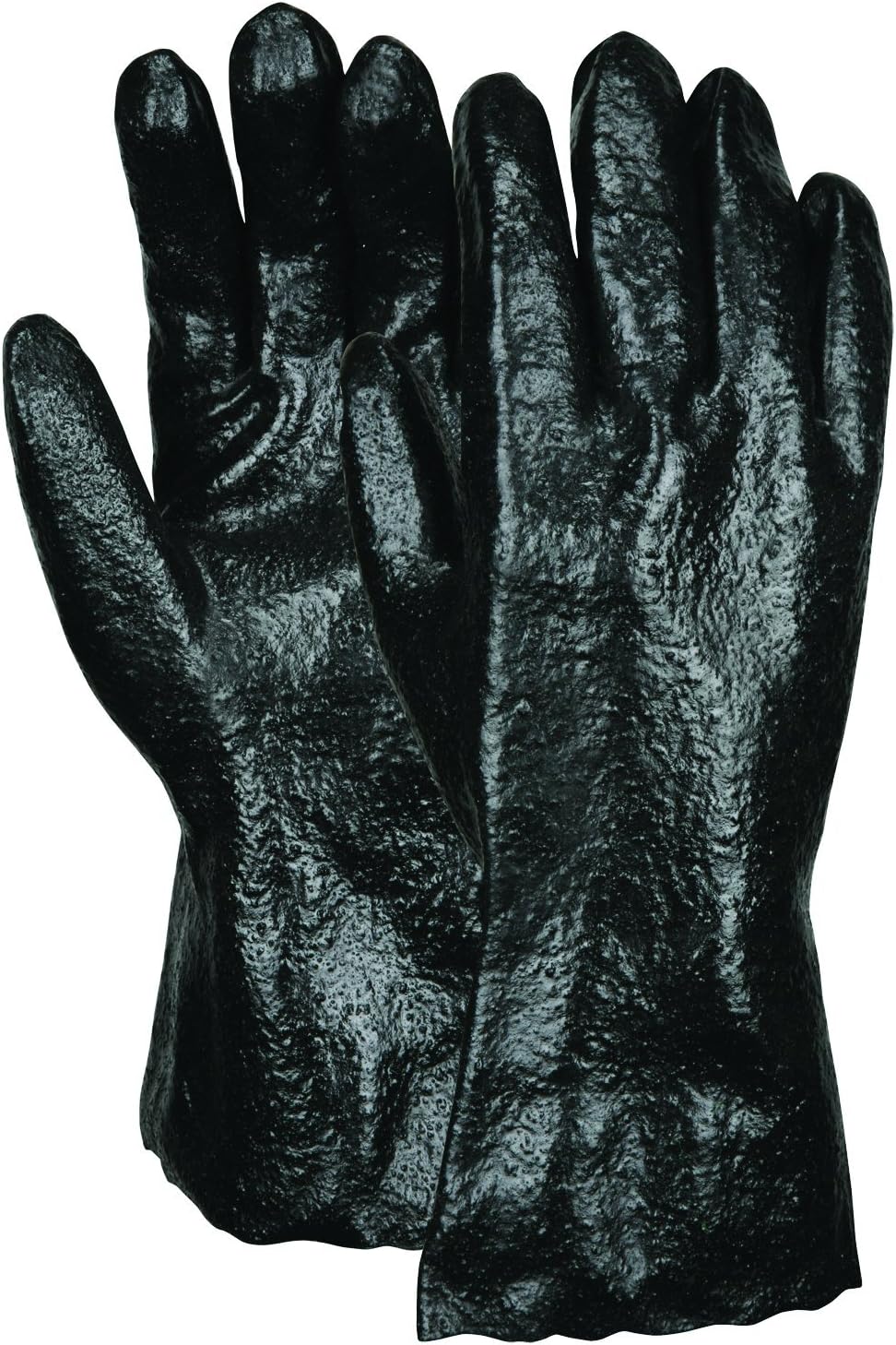MCR Safety single dipped pvc gloves, rough, interlock lined, 12" long, large, black, 12 pair