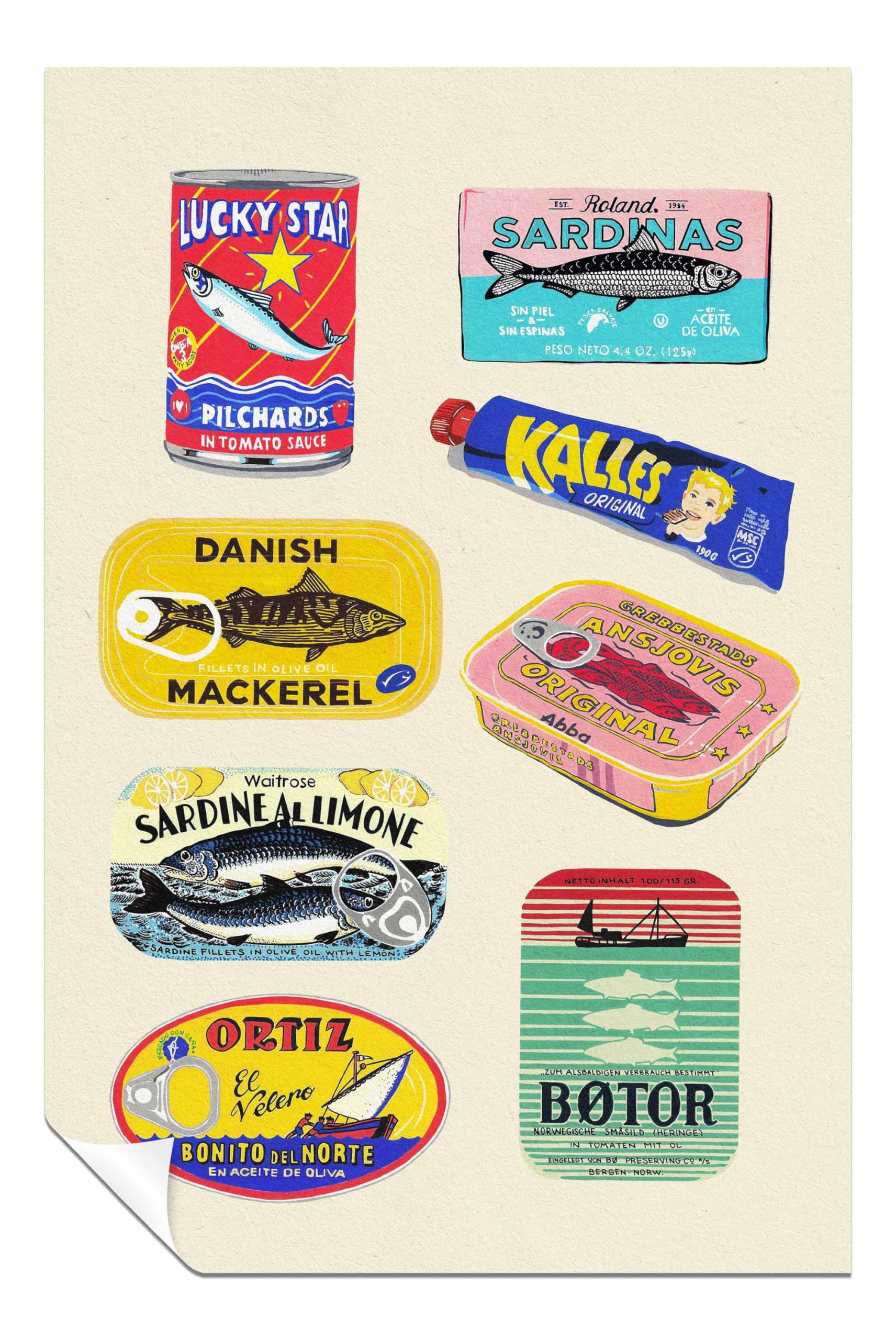 Panther Print Canned Fish Unframed Poster, Pictures for Home Walls, Bedroom, Living Room & Bathroom Decor 31x20cm (12x8in)