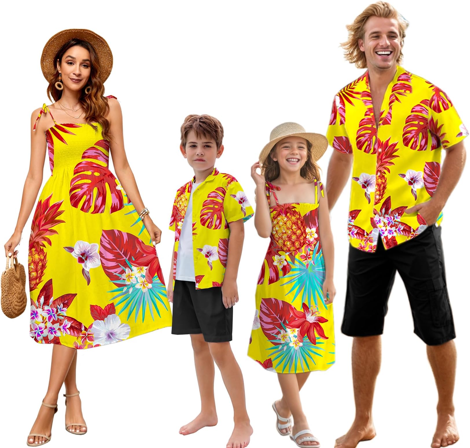 SANGTREE Family Matching Hawaiian Outfits , Casual Beach Travel Clothes ,Vacation Clothing Set for Women & Men & Girls & Boys
