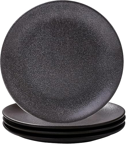 Juego de platos negros de cerámica, platos de cerámica japonesa de 8 pulgadas, juego de 4