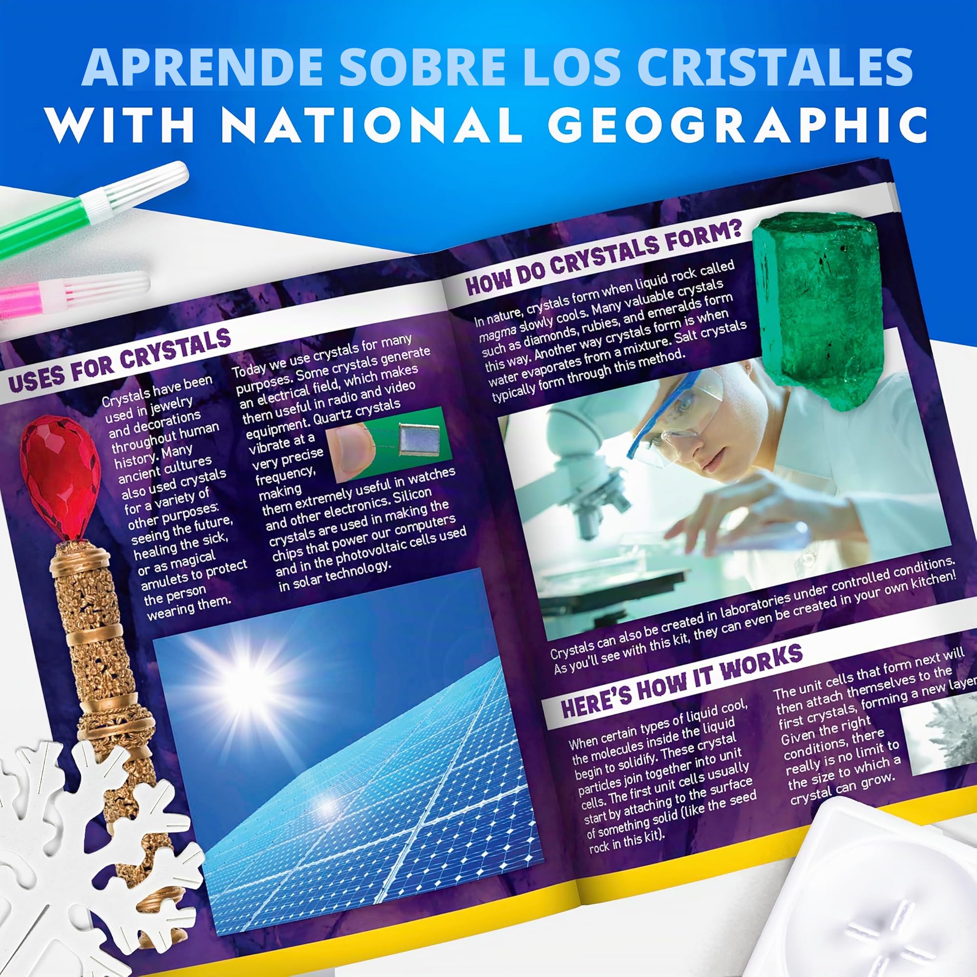 National Geographic Kit de Manualidades para Niños: Kit de Cultivo de Cristales con Suministros de Arte, Geoda y Guía CTIM - Haz Crecer 6 Árboles de Cristal en 6 Horas