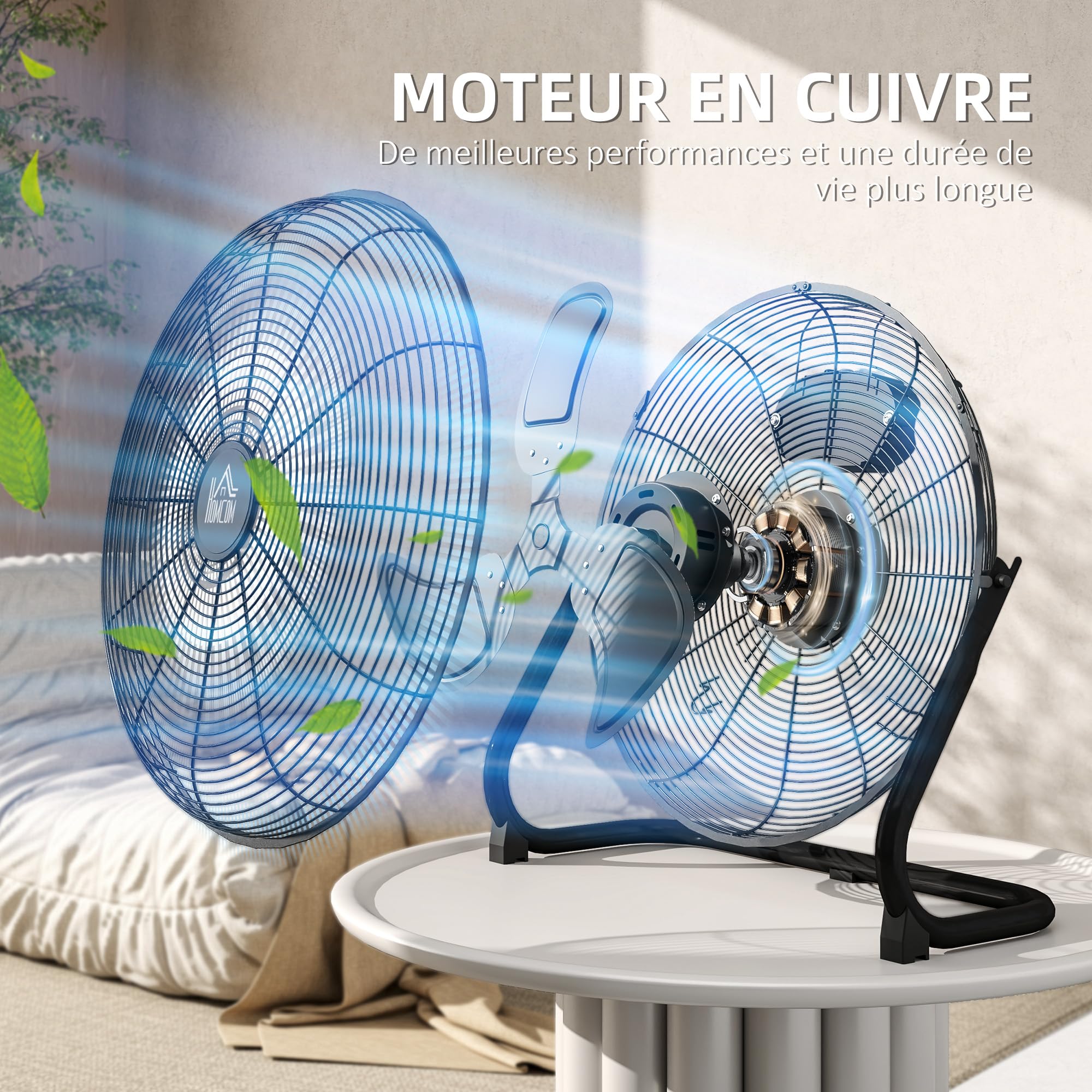 HOMCOM Ventilateur de Sol Ø59 cm Ventilateur Industriel sur pied 120 W avec 3 vitesses et inclinaison réglable à 120° en Métal pour chambre bureau Noir