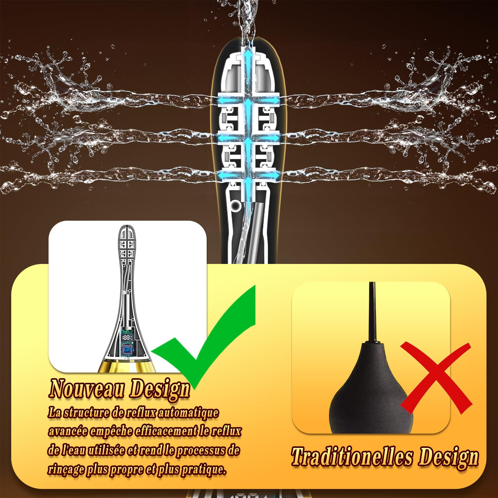 Poire de Lavement Intime Anus Douche Homme - Femme Poire Lavement Oreilles avec 5 Vitesses & Écran LED, Douches Anal Vaginale Rectale Bidet Portable, Lavements pour Soulager la Constipation Côlon