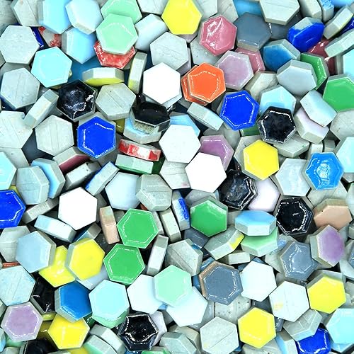 Miniatura 5 de Mosaico hexagonal naranja, piezas de cerámica de mosaico de colores surtidos, azulejos de cerámica para principiantes en mosaicos para