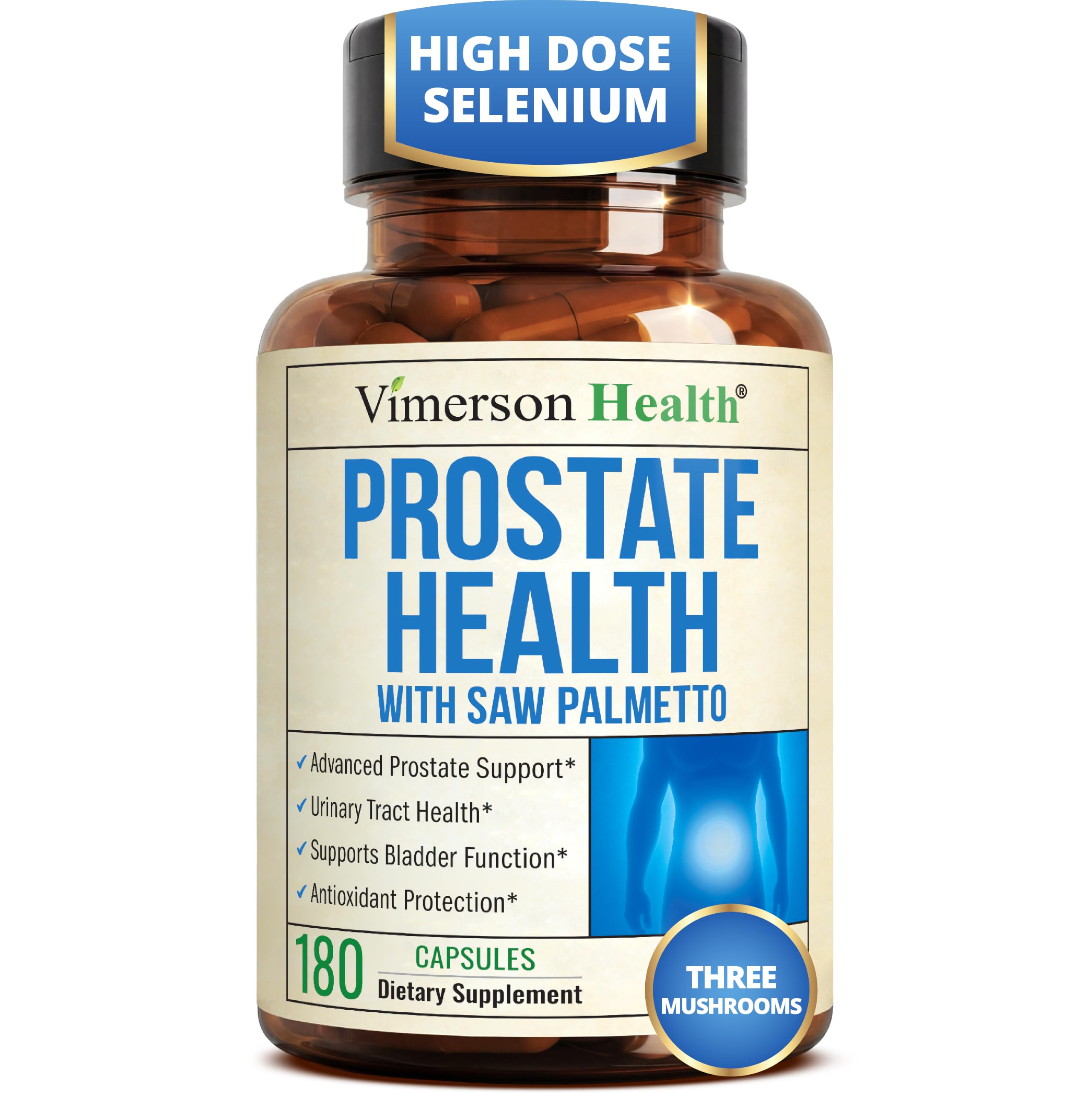 Prostate Health Supplement for Men with Saw Palmetto – Supports Urinary Flow & Nighttime Comfort – Advanced Formula with Beta-Sitosterol, Pumpkin Seed, Zinc & Selenium – 180 Capsules 180 Count (Pack of 1)