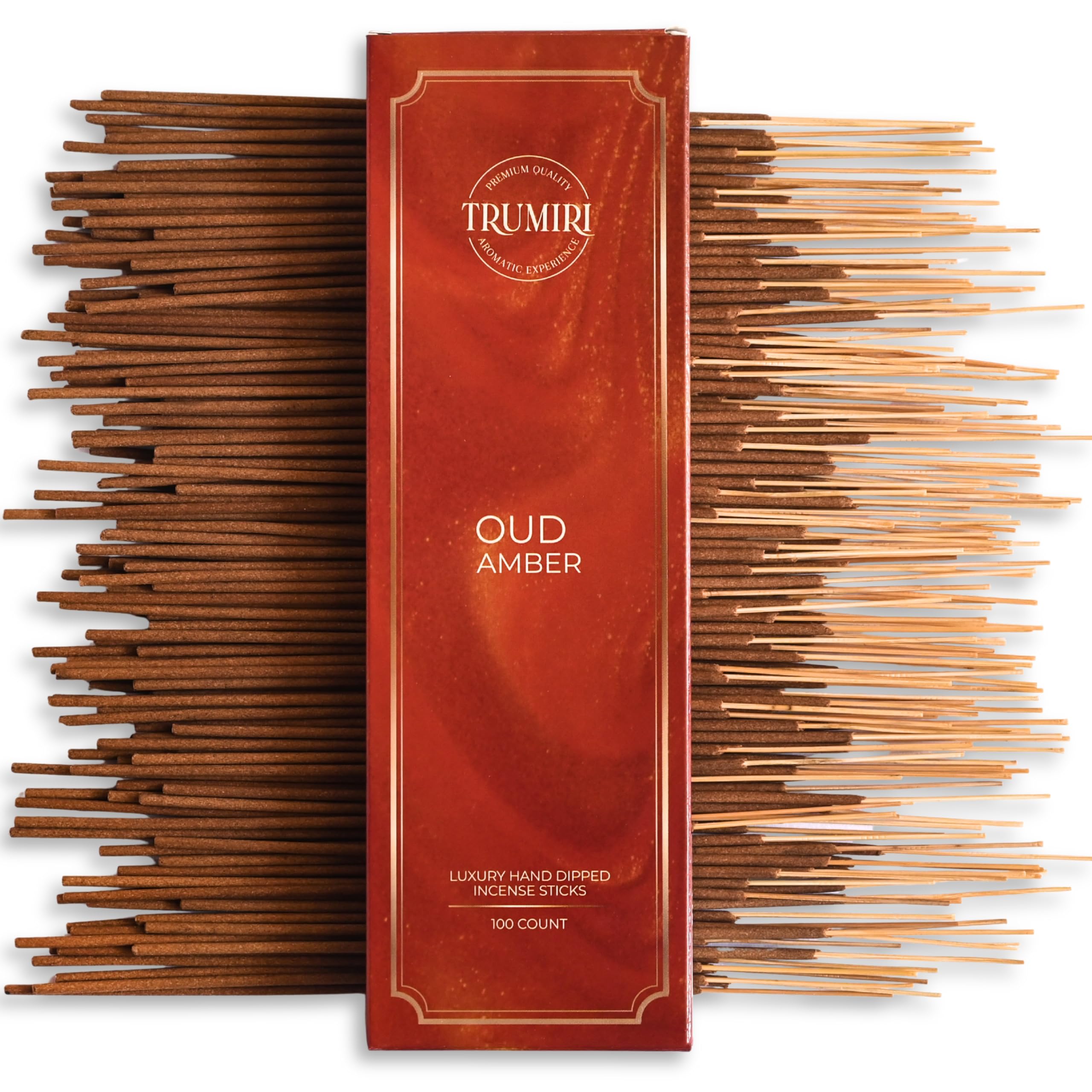 Oud Amber Incense Sticks - Pack of 100 Insence-Sticks - Inciensos Aromaticos Made with Natural Oud and Amber Oil - Scented Inscents Non Toxic Insense