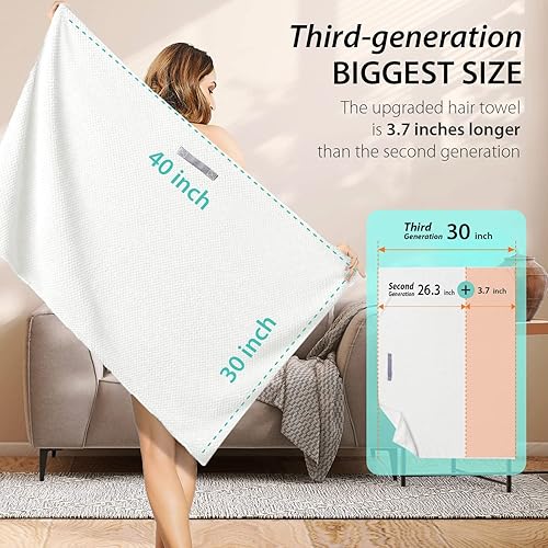 Miniatura 5 de YFONG Toalla de microfibra extra grande para mujer, toalla de secado suave con banda elástica, turbantes de pelo de secado rápido para cabello largo