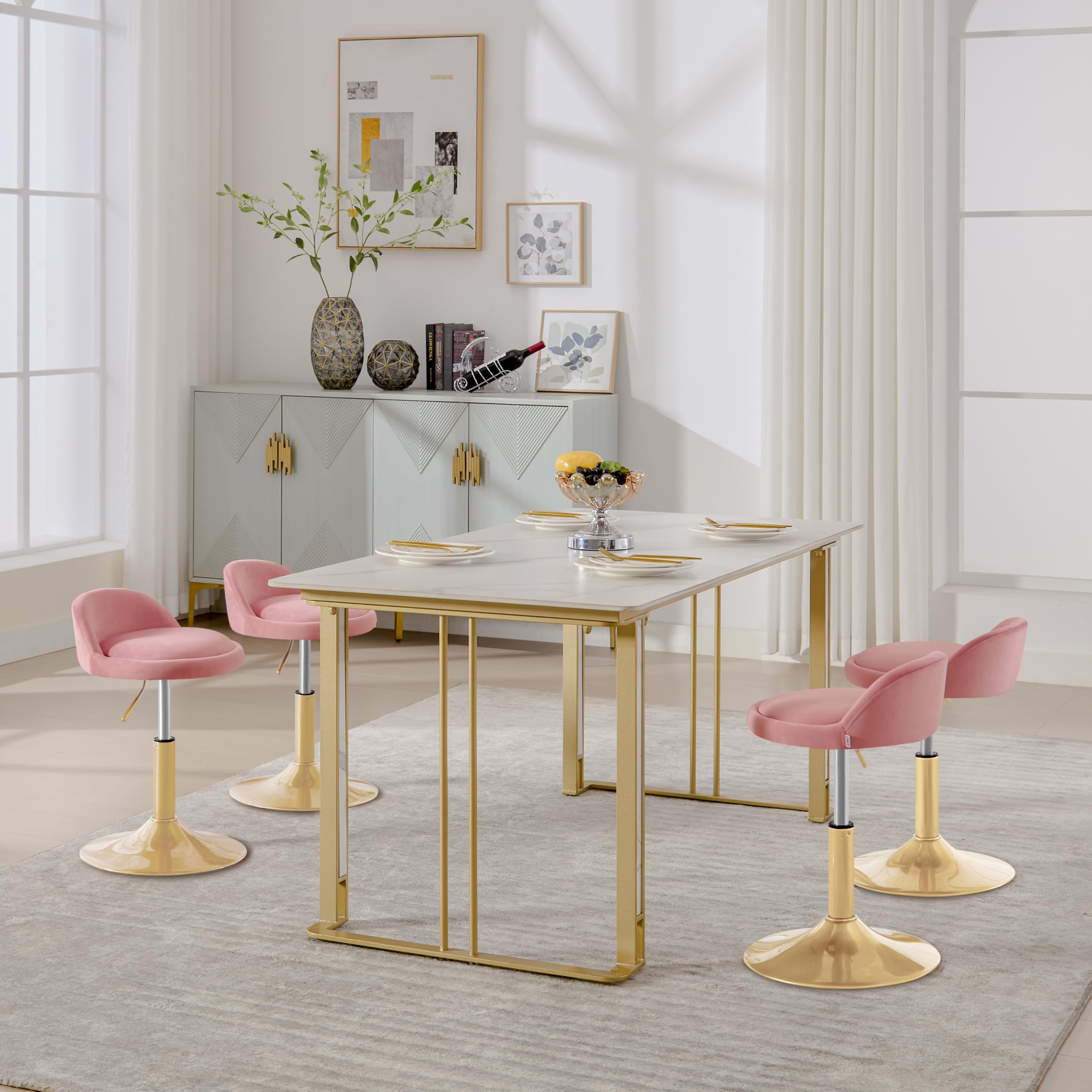 WOLTU Tabouret de Coiffeuse, Tabouret Pivotant Réglable en Hauteur 42,5-60 cm, en Velours, pour Salle à Manger, Cuisine, Salon, Chambre à Coucher,Bureau,Rose,BH425rs-1