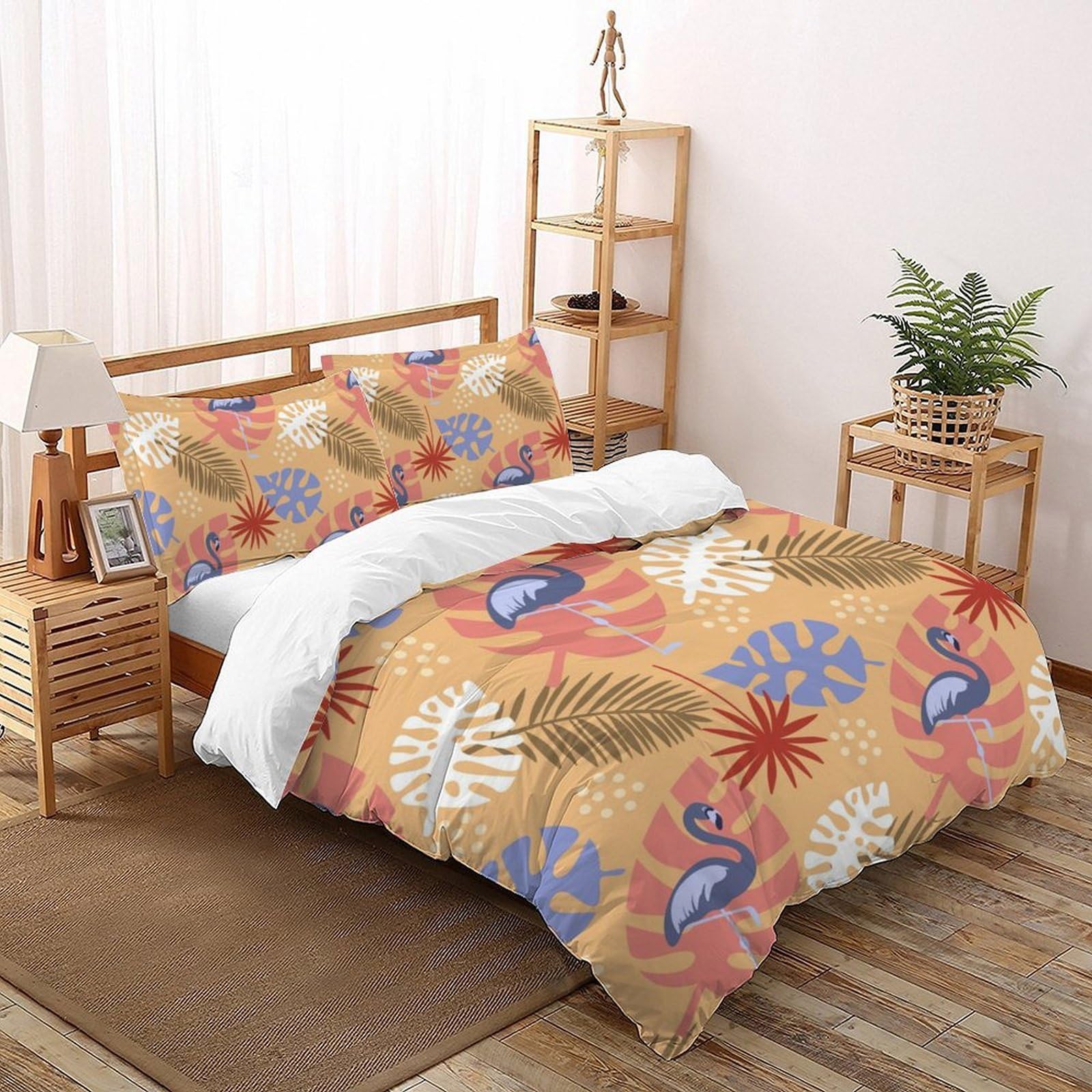 Housse de couette flamant rose 220x240 cm avec 2 taies d'oreiller pour lit King