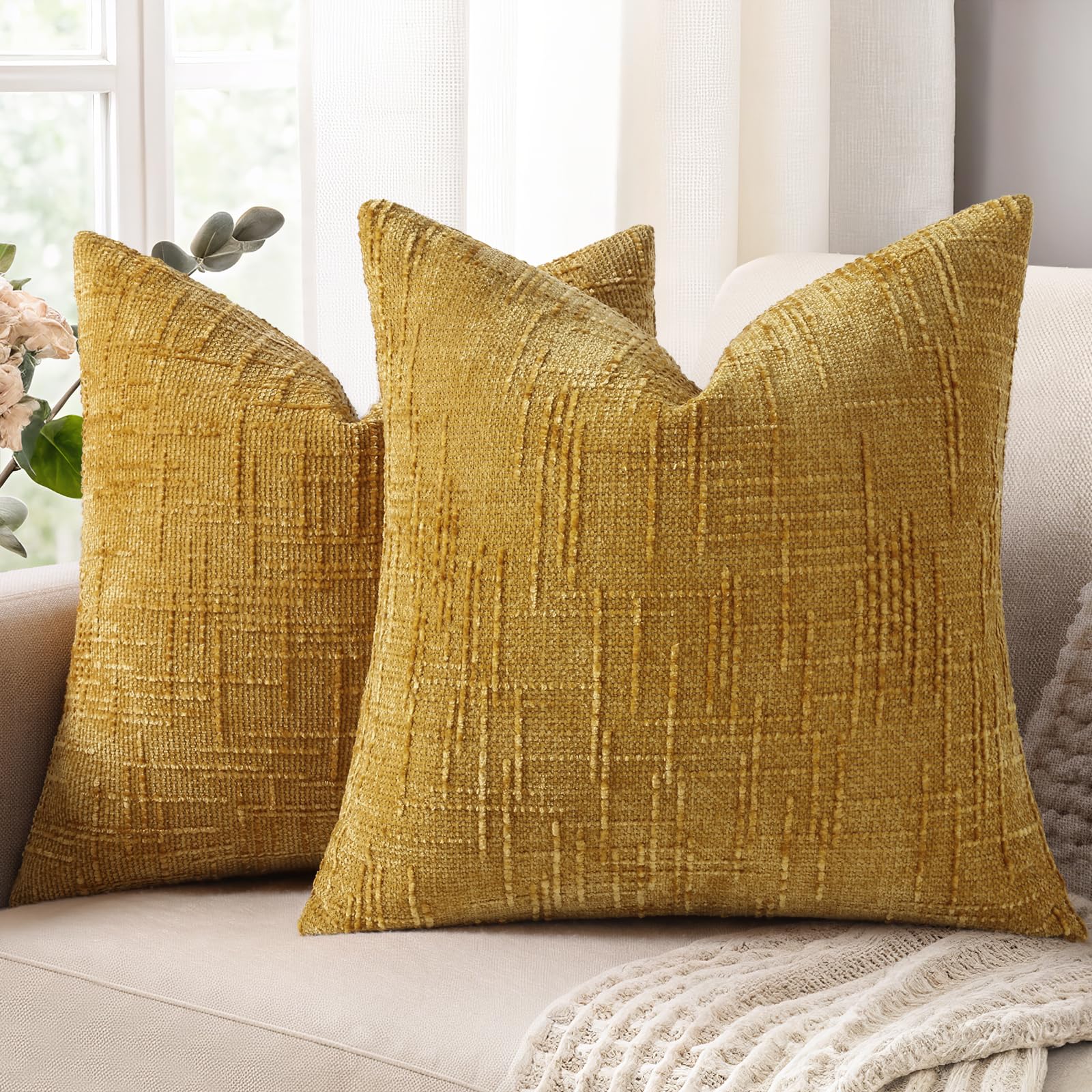 Homaxy Chenille Throw Cushion Covers 60x60cm Pack of 2, Yellow