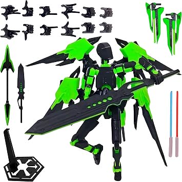 T13 Action Figure Set - 3D Printed Collectible Figures for Collector Desktop Decor Assembly Completed Green Mecha Set