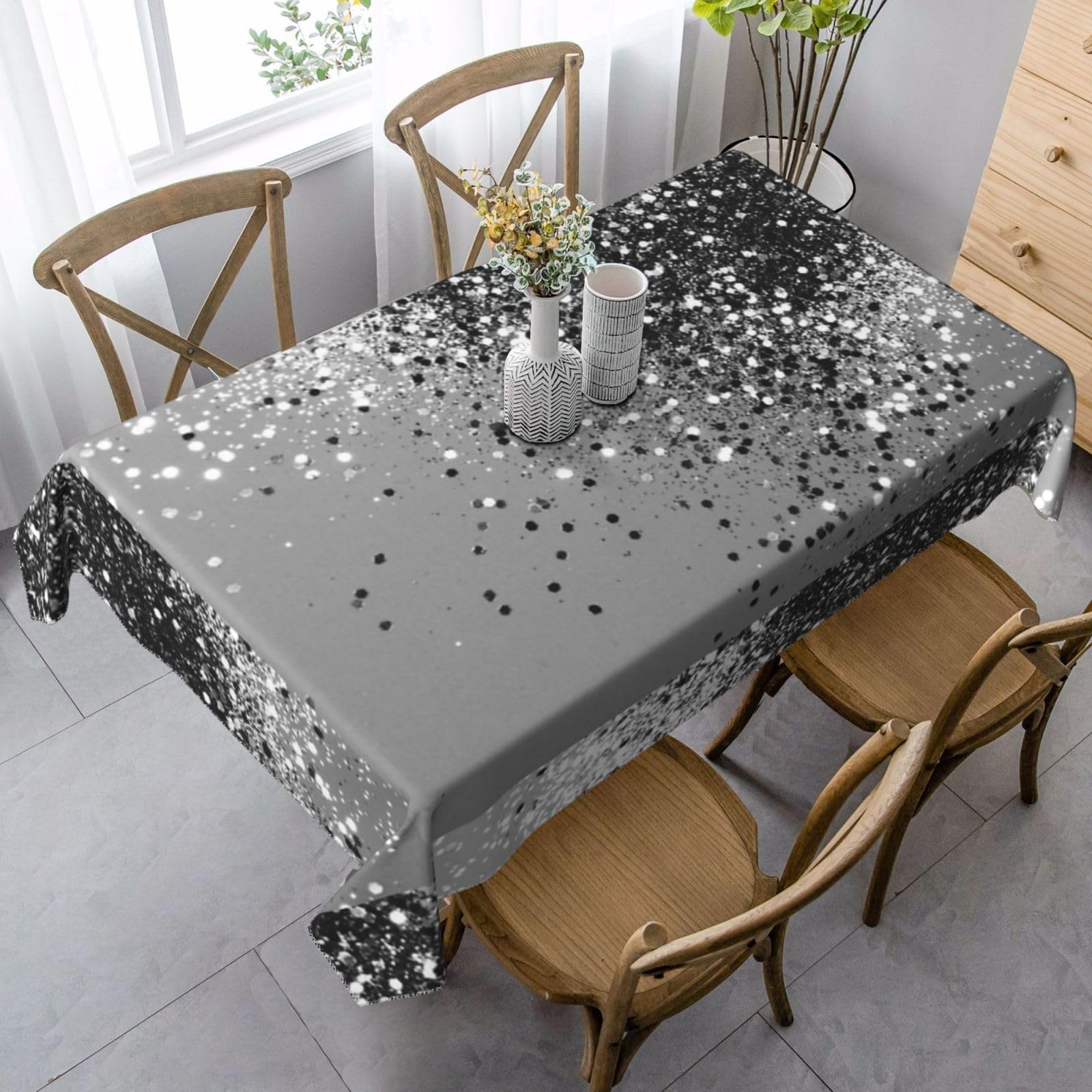 Rectangular Tablecloth, Washable, Suitable For Birthday Parties And Coffee Table Decoration, 35 X 55 Inches.Sparkling Silver Gray