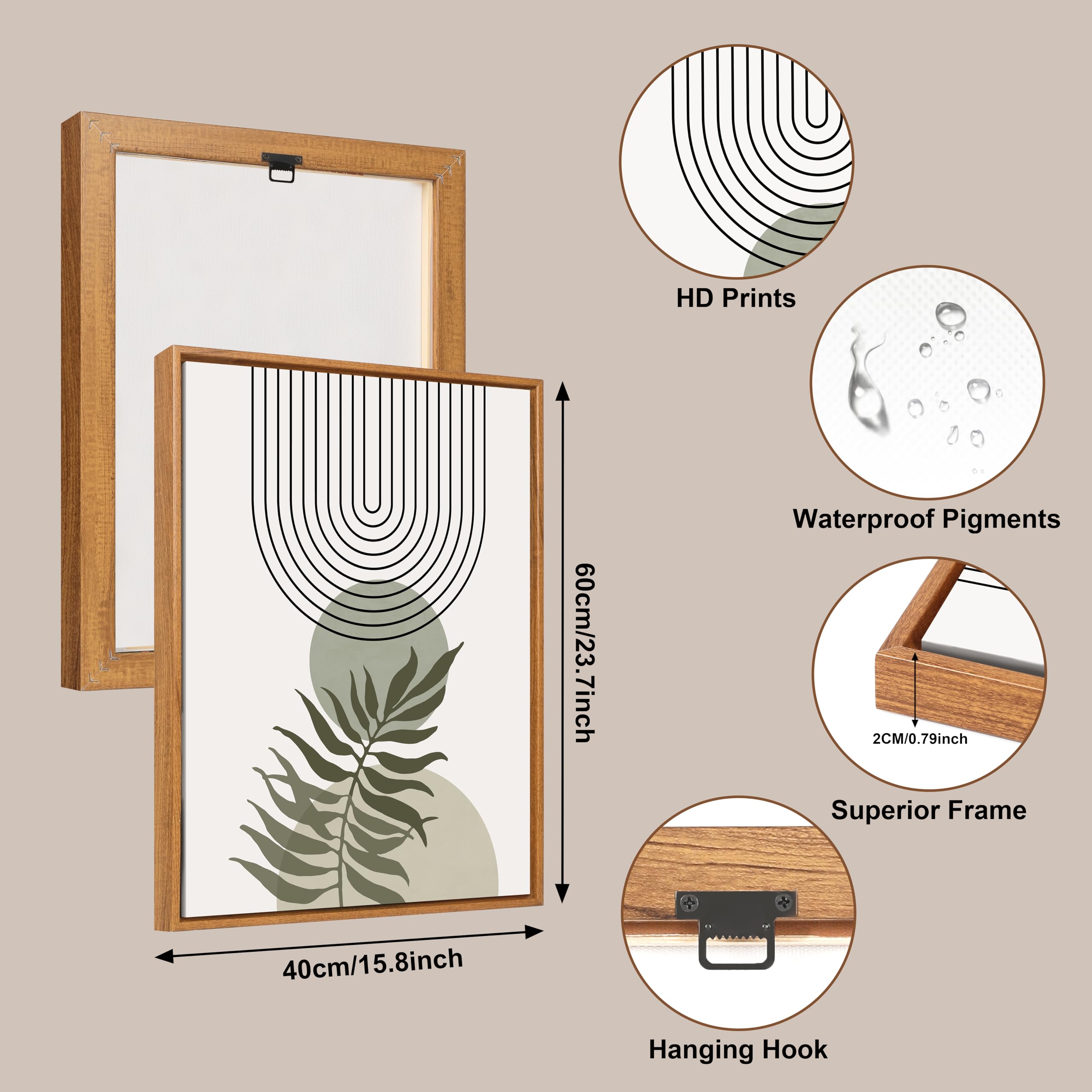3 Pcs Wooden Framed Canvas Wall Art Set Bohemian Sage Green Canvas Prints Poster Geometric Line Beige Green Pictures for Living Room Bedroom Dinning Room Hallway Stairs Wall Decor 30x40cm x3pcs — view 412