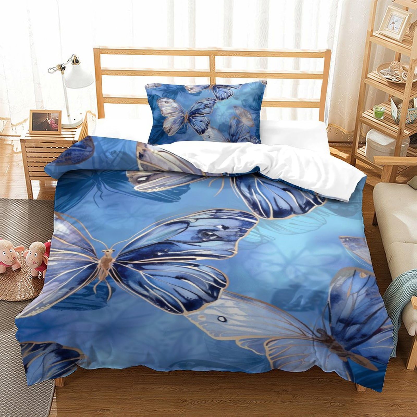 Housse de couette papillon à fermeture éclair literie 3 pièces en microfibre douce single