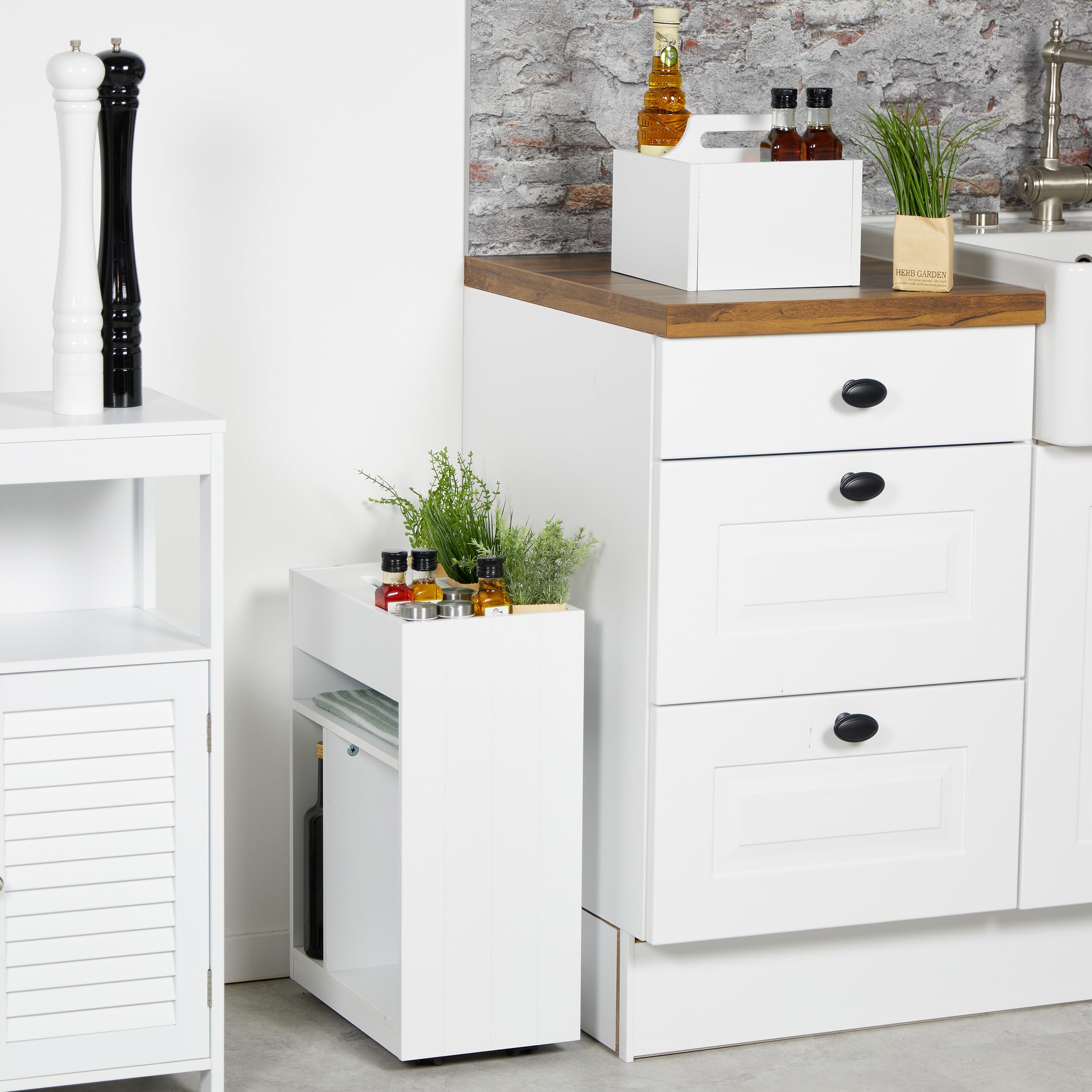 Relaxdays Carrito Auxiliar Estrecho, Especias y Cosméticos, 55x38,5x23 cm, Carro Multiusos Cocina, Baño, Oficina, Blanco