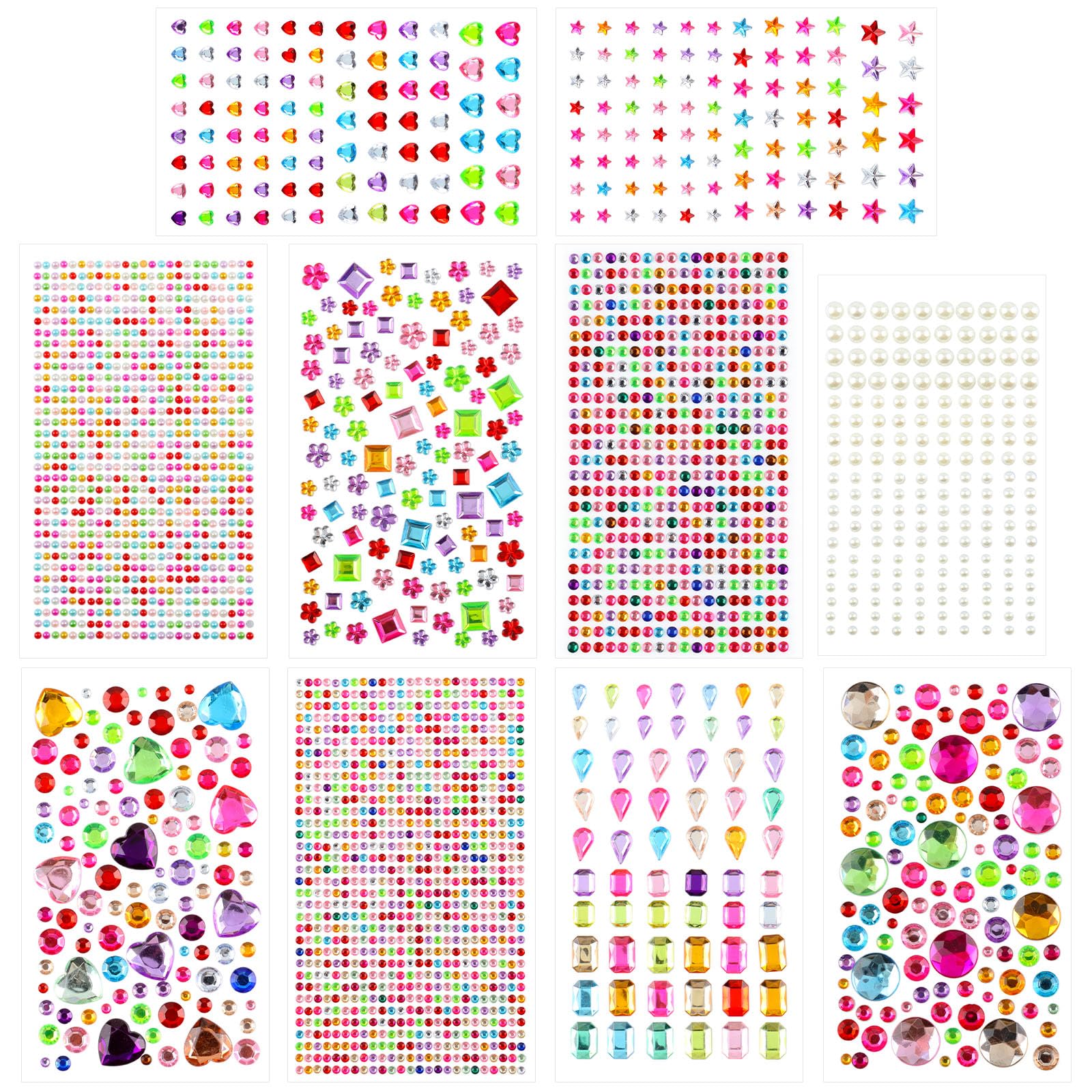 2720pcs Self-Adhesive Gem Stickers Sparkly Rhinestone Crafts Supplies for DIY, Scrapbooking & Clothing Decor - Unisex for Kids & Adults