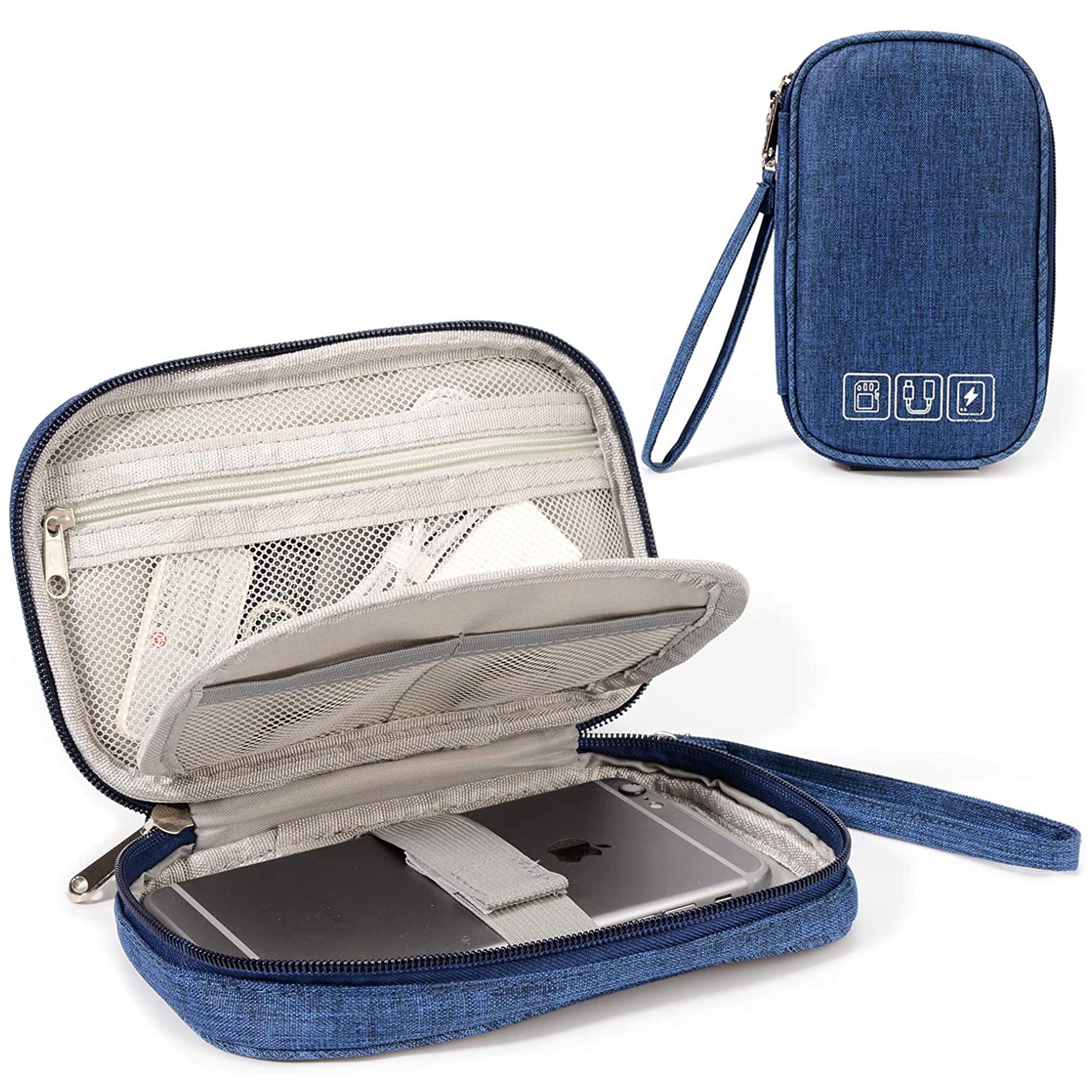 Swift Portable Travel Universal Cable Organizer Electronics Accessories Bag, Electronic Organizer Small Digital Gadgets Carrying Case Pouch for USB Cord | SD Cards | Earphone | Power Bank - (Blue)