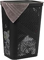 Mind Reader Slim 60L Laundry Hamper with Lid - Ventilated Plastic Basket for Odor Control & Space-Saving Storage, Black