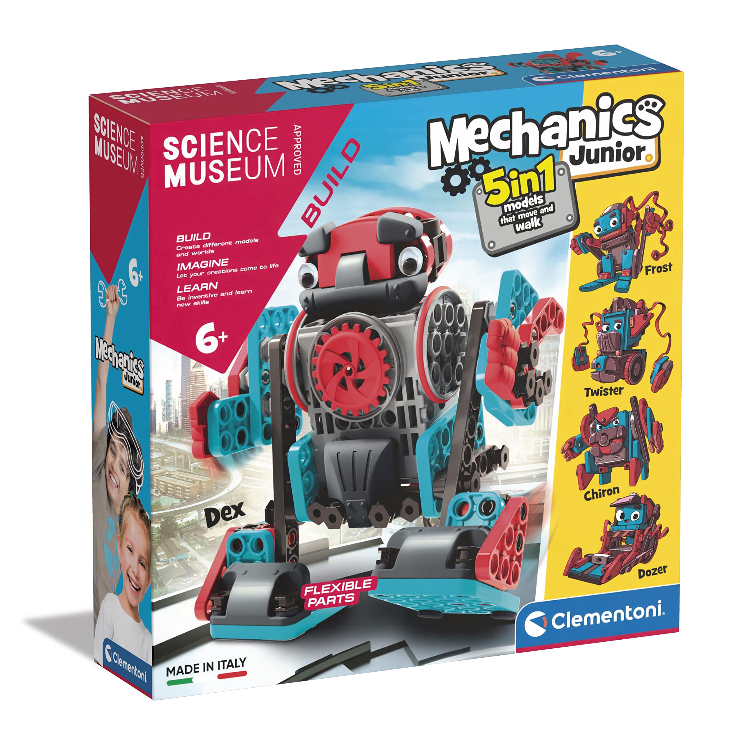 Clementoni61360 Mechanics Junior-Moving Robots-Building Set, Scientific, Gift for Kids Age 6, STEM Toys, English Version, Multicolour
