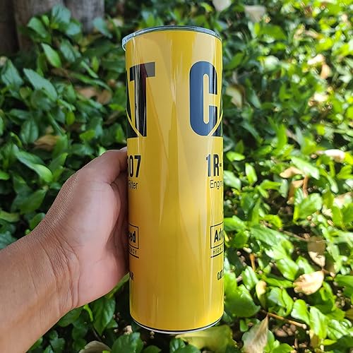 Miniatura 3 de Un gato limpio amarillo de 20 onzas delgado vaso de alta eficiencia para mecánico de aceite de motor idea de regalo taza para hombres con tapa taza