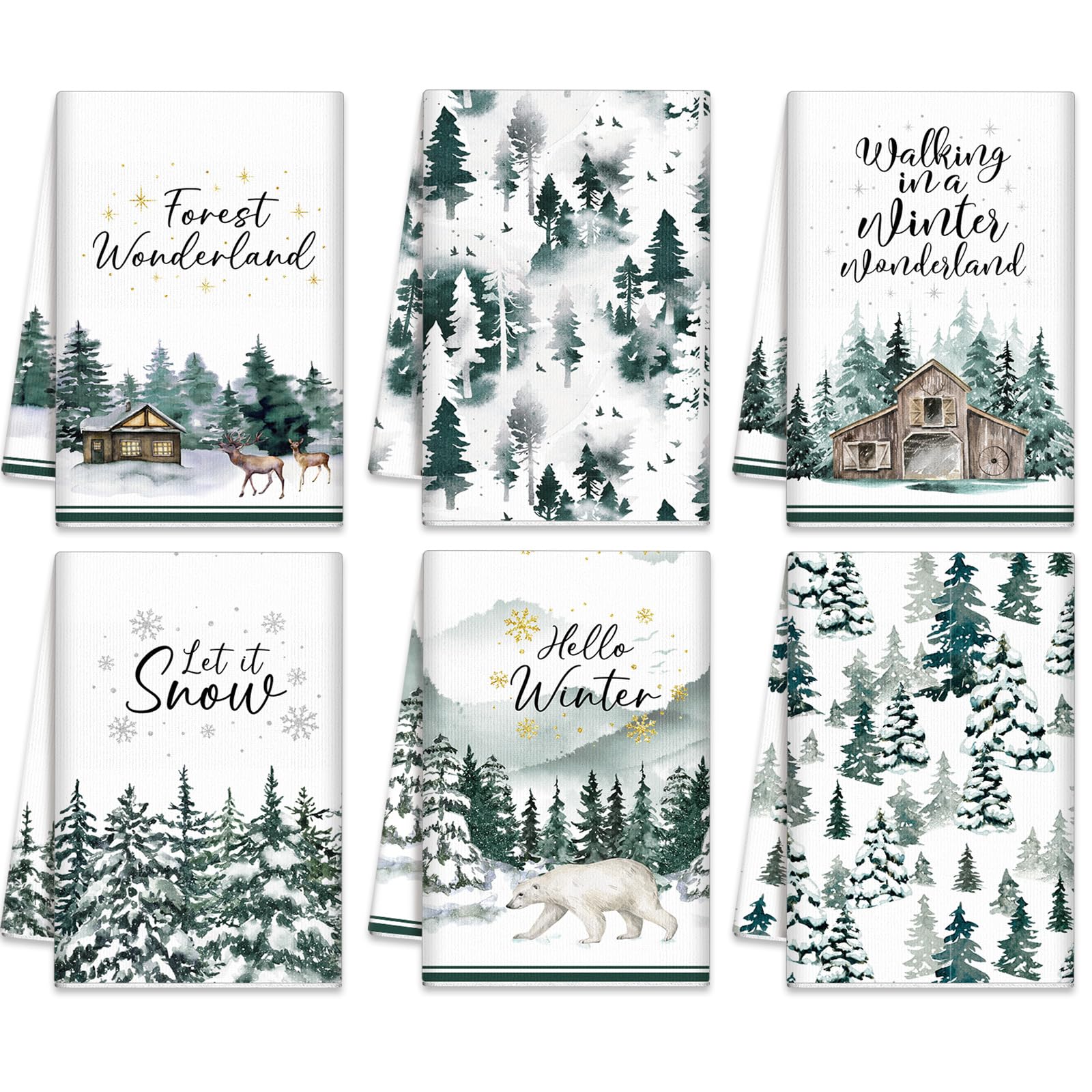 Seliem Winter Wonderland Kitchen Towels – Set Of 2 Snowy Pine Tree Design – Absorbent & Decorative For Christmas & Farmhouse Style - View #6